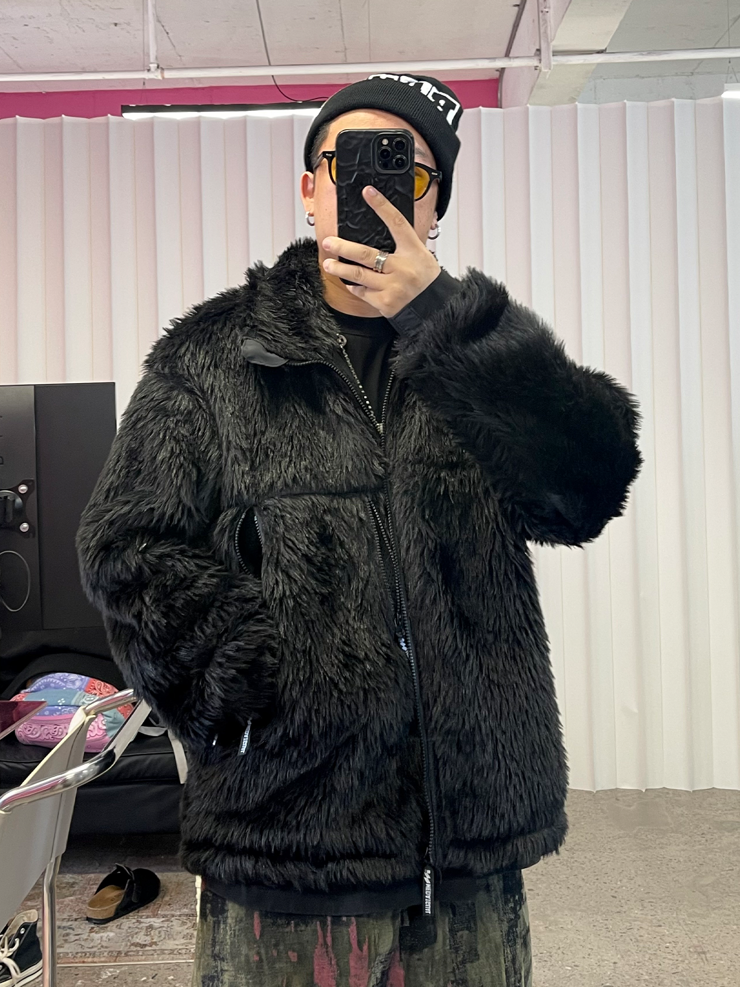 ME DA IGUAL Shaggy Multi-Pocket Faux Fur Jacket