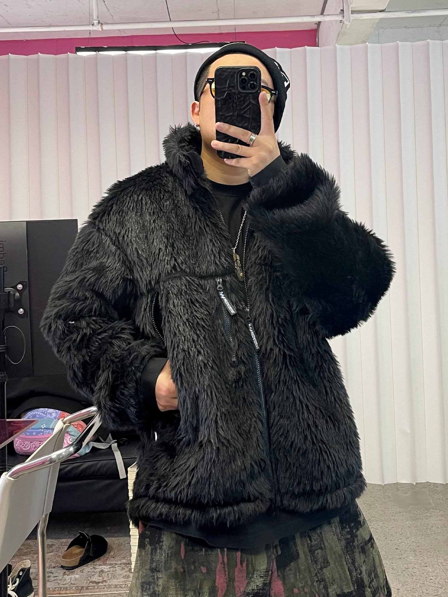 ME DA IGUAL Shaggy Multi-Pocket Faux Fur Jacket