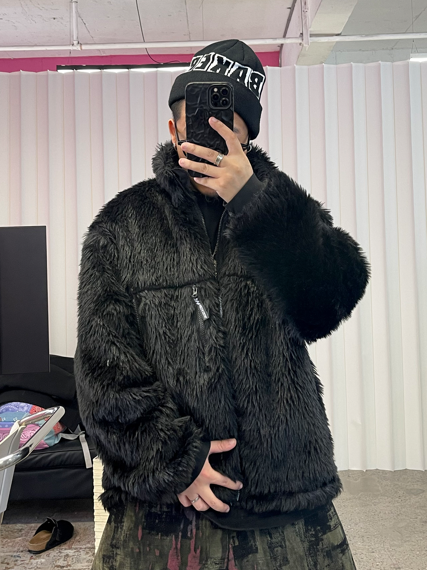 ME DA IGUAL Shaggy Multi-Pocket Faux Fur Jacket