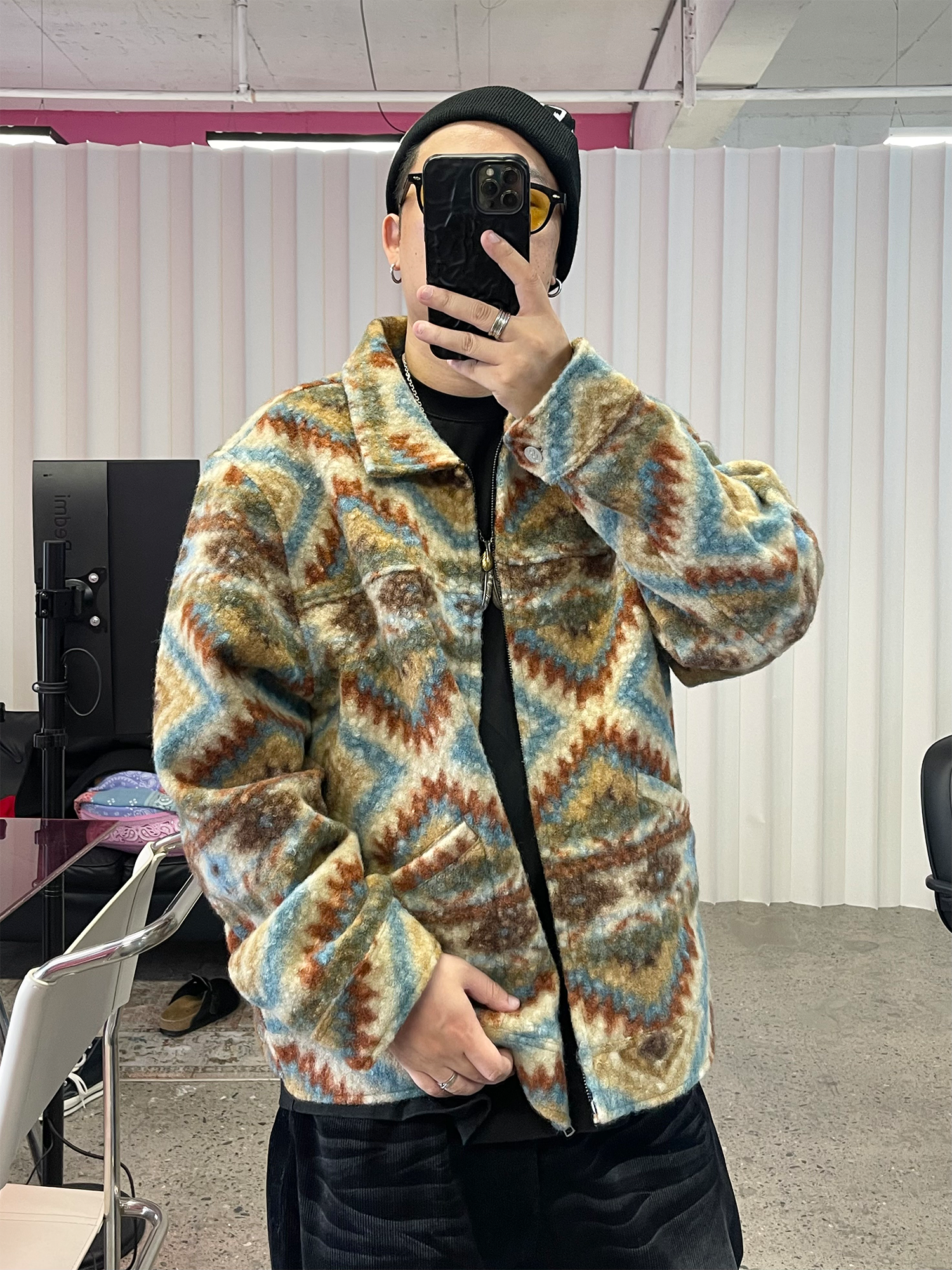 ME DA IGUAL Retro Tribal Jacquard Fleece Jacket