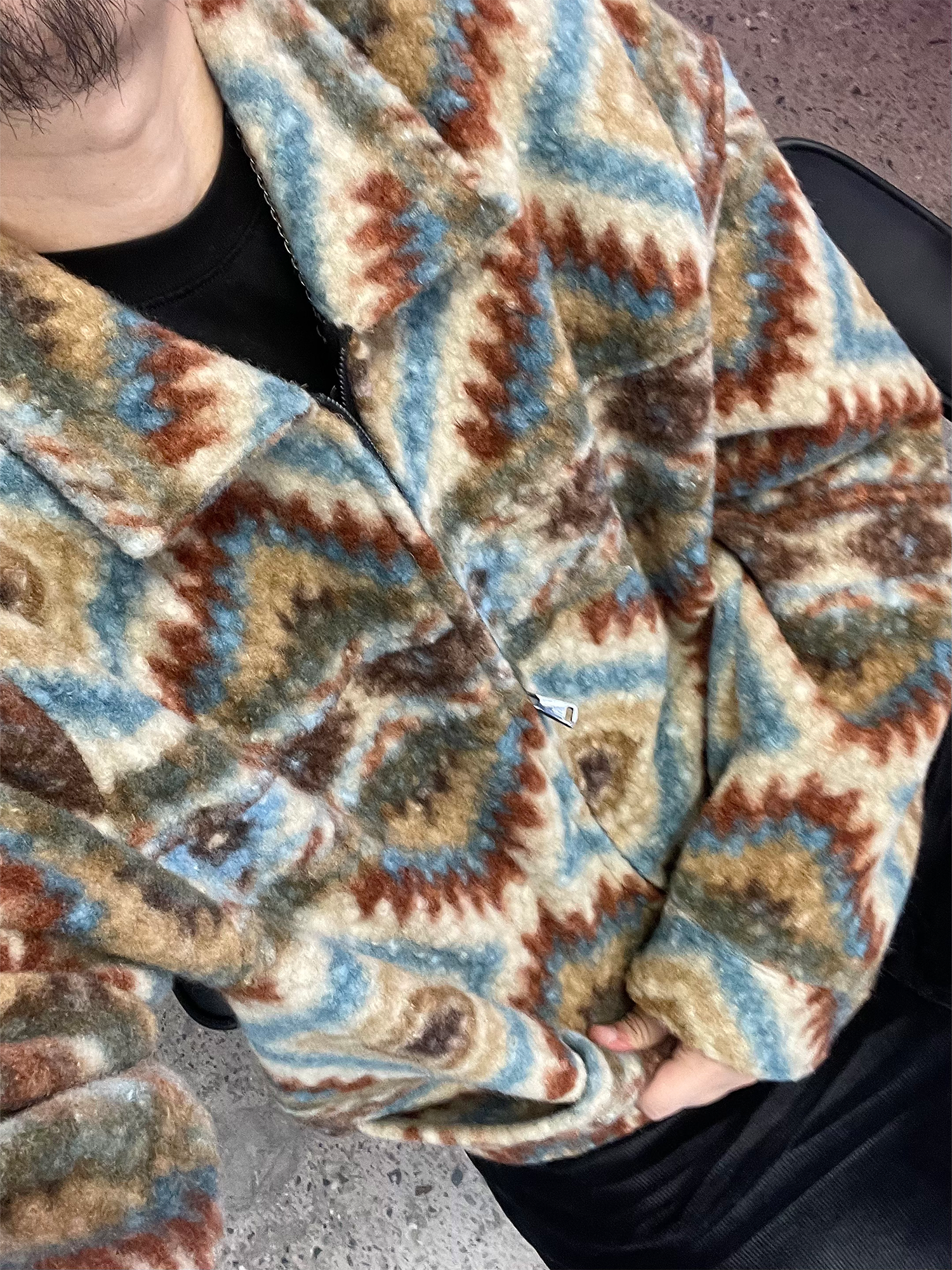 ME DA IGUAL Retro Tribal Jacquard Fleece Jacket