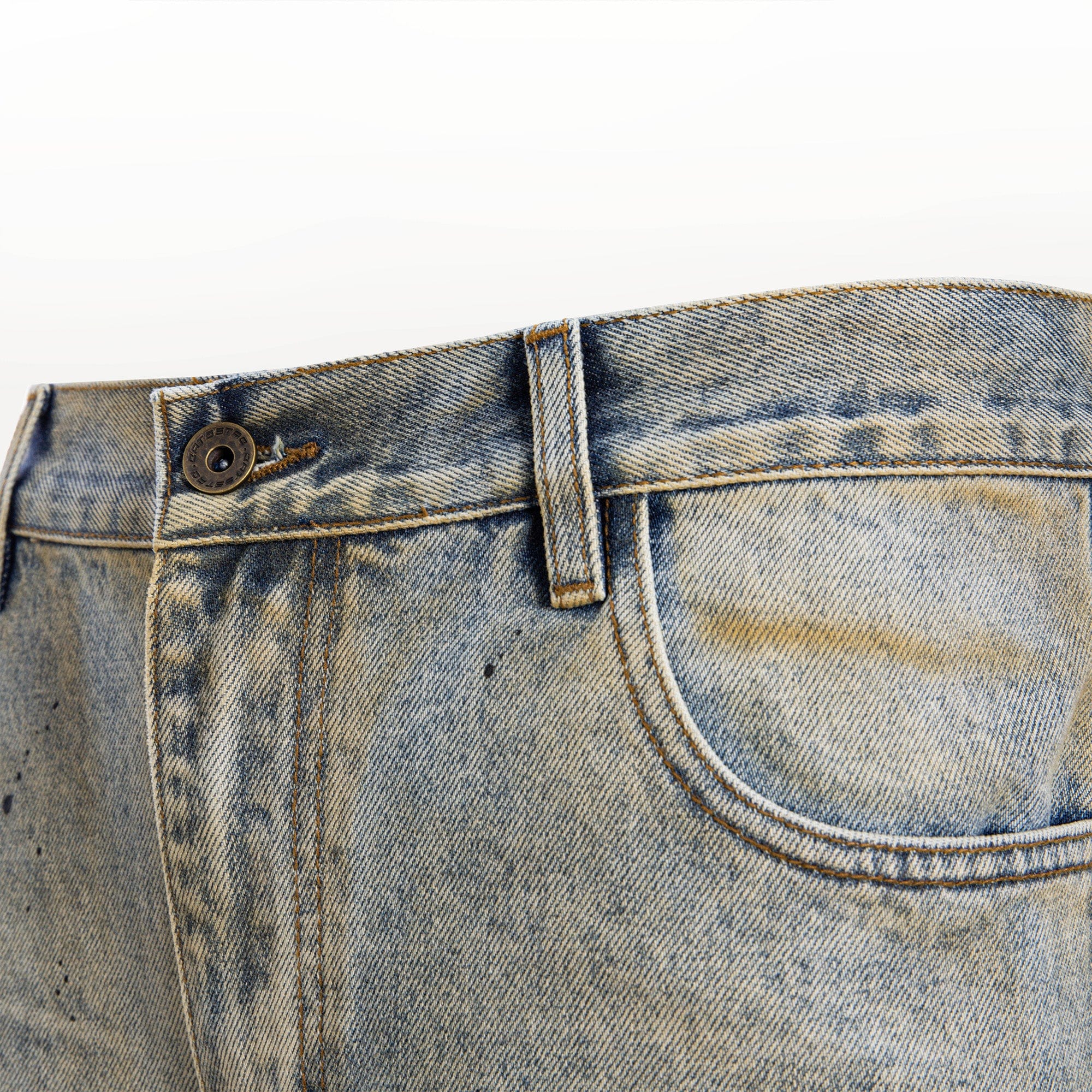 CATSSTAC Washed Sunfade Paint-Splatter Wide-Leg Jeans, premium urban and streetwear designers apparel on PROJECTISR.com, CATSSTAC