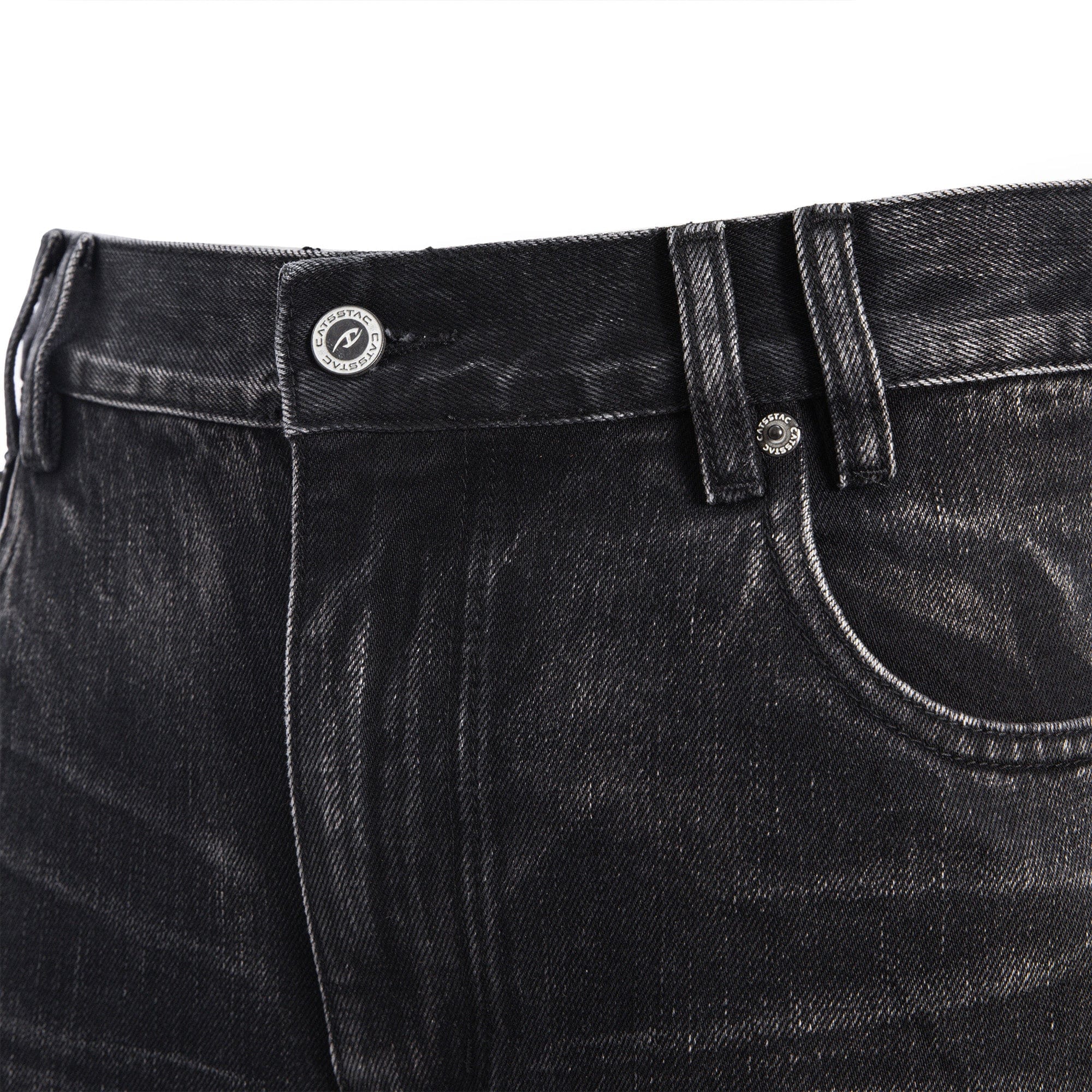 CATSSTAC Whisker Washed Frayed Straight-Leg Jeans, premium urban and streetwear designers apparel on PROJECTISR.com, CATSSTAC