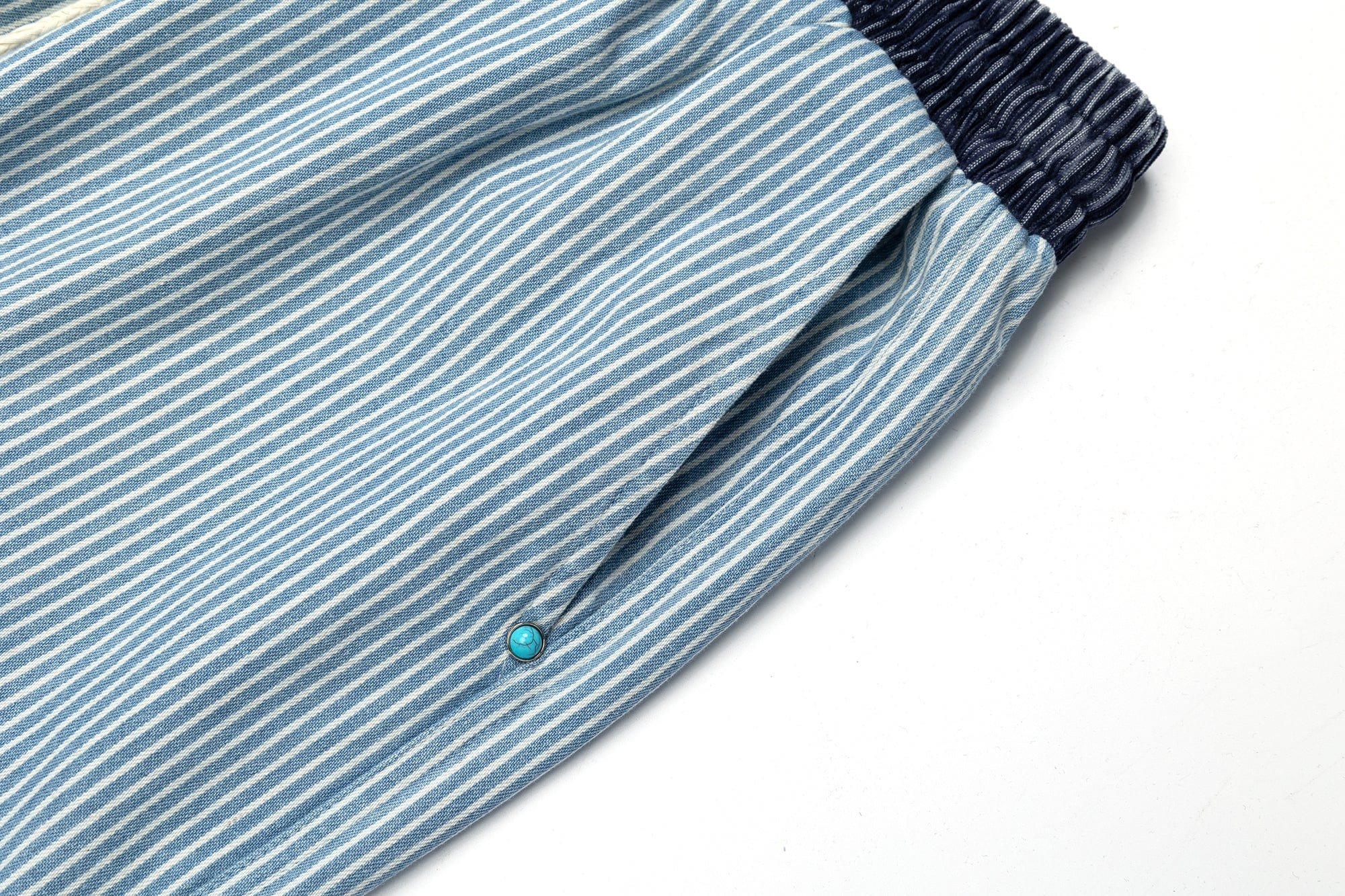 OVDY Striped Turquoise Rivet Straight-Leg Pants, premium urban and streetwear designers apparel on PROJECTISR.com, OVDY