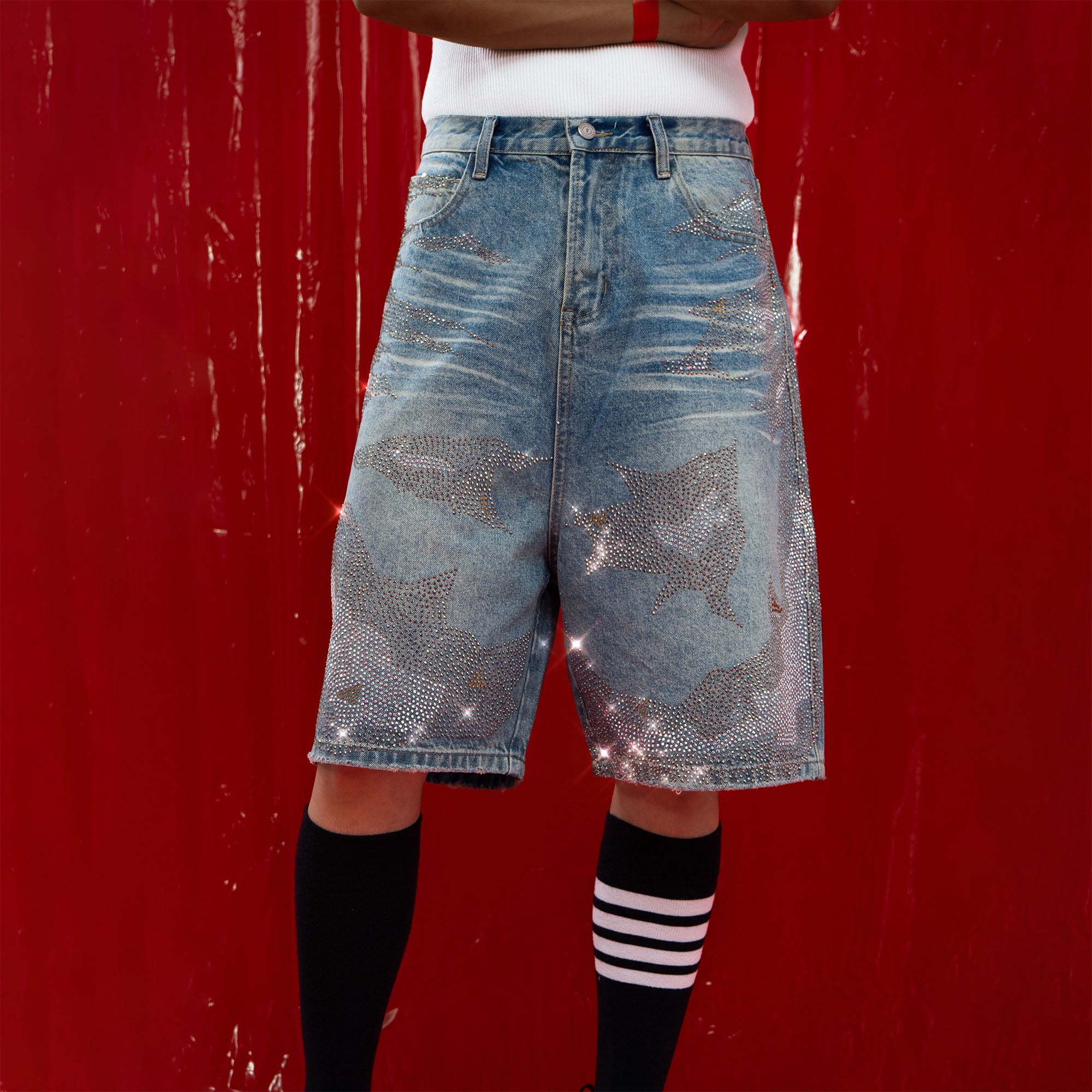 CLP Diamond Distressed Straight-Leg Jorts, premium urban and streetwear designers apparel on PROJECTISR.com, CLP