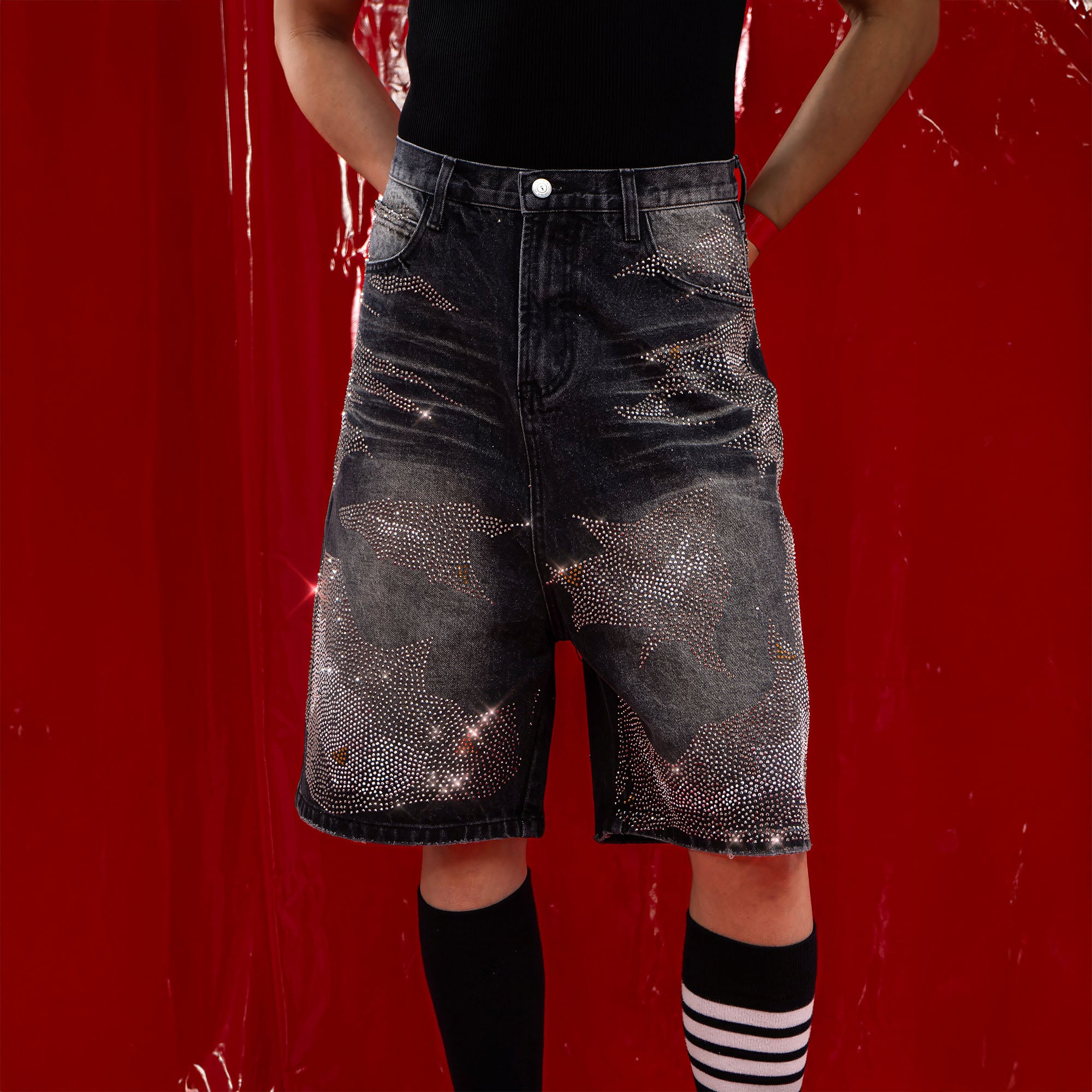 CLP Diamond Distressed Straight-Leg Jorts, premium urban and streetwear designers apparel on PROJECTISR.com, CLP