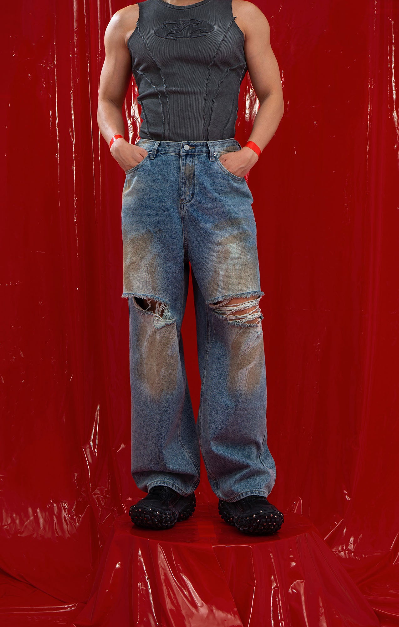 CLP Distressed Ripped Brushed Jeans, premium urban and streetwear designers apparel on PROJECTISR.com, CLP