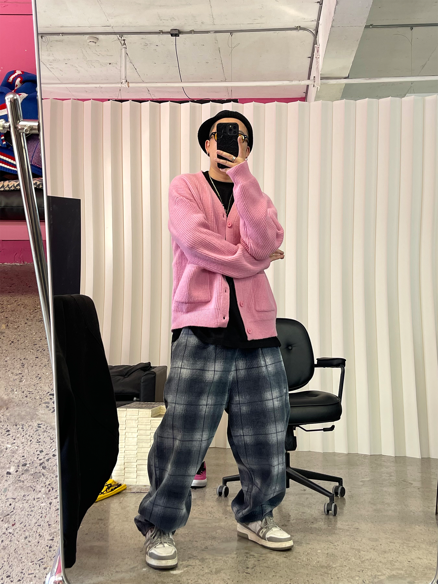 ME DA IGUAL Washed Plaid Tappered Pants Gray