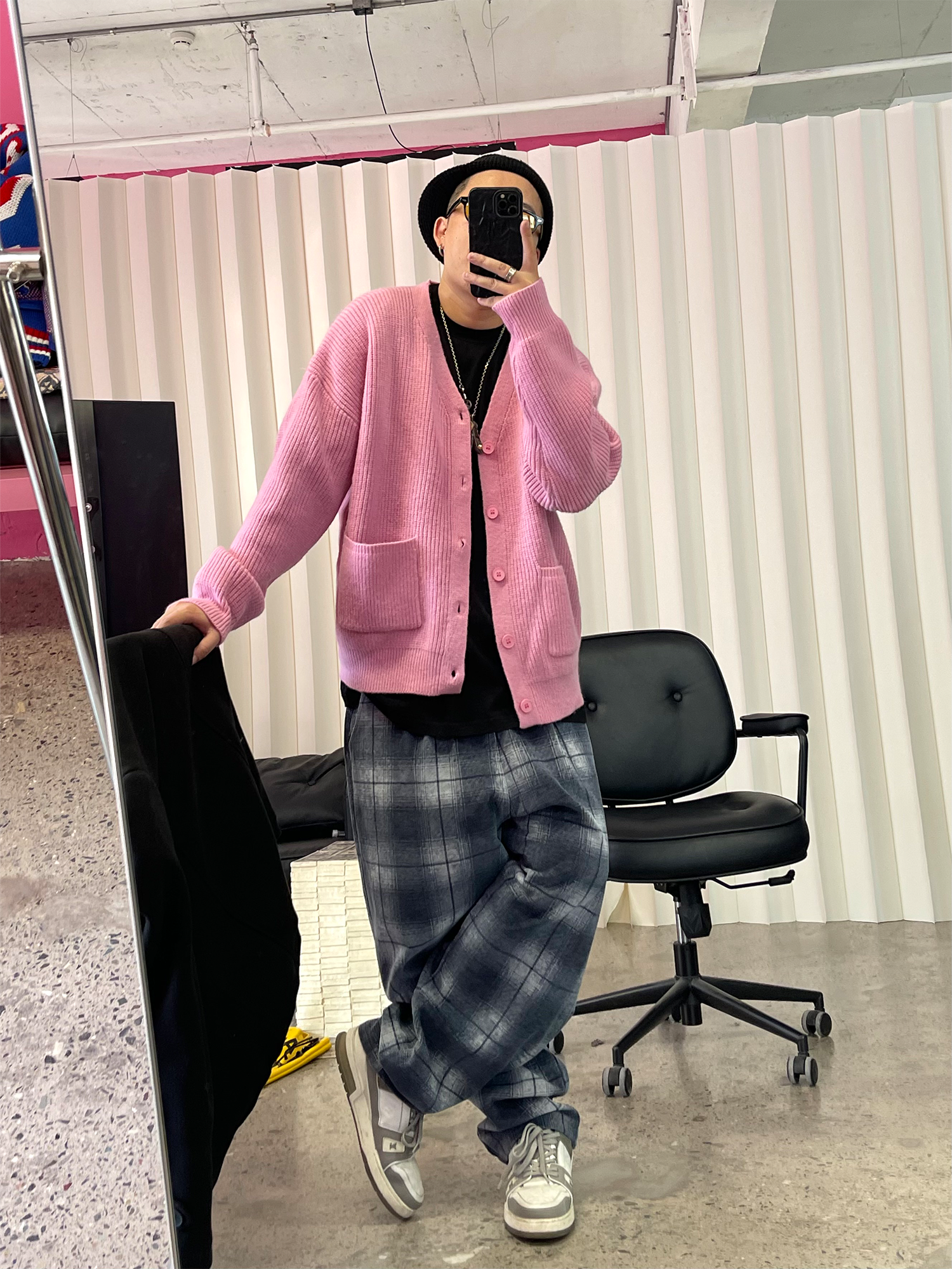 ME DA IGUAL Washed Plaid Tappered Pants Gray