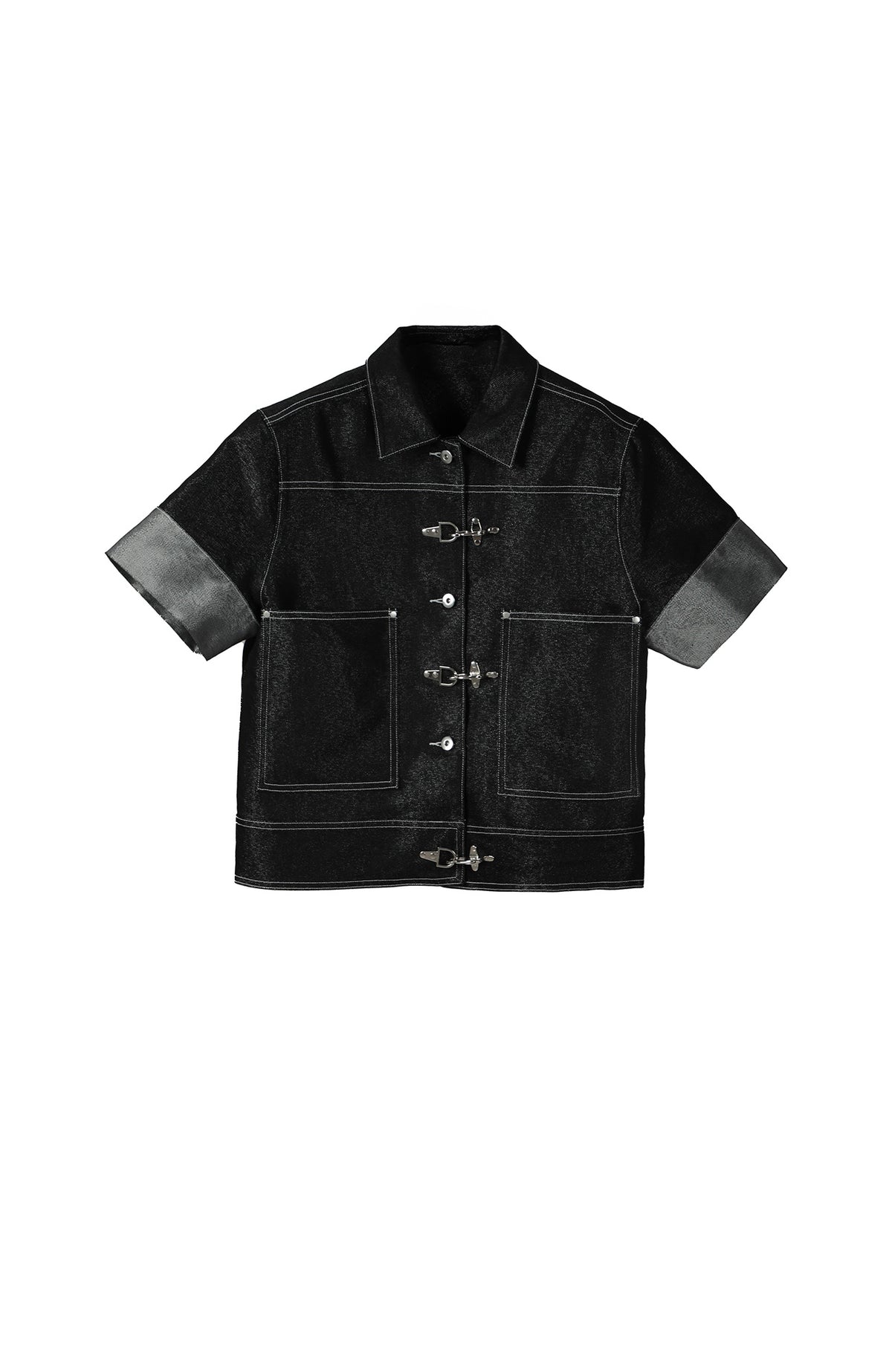 SEXXDEVIL Silver Thread Stand-Collar Raw Denim Jacket