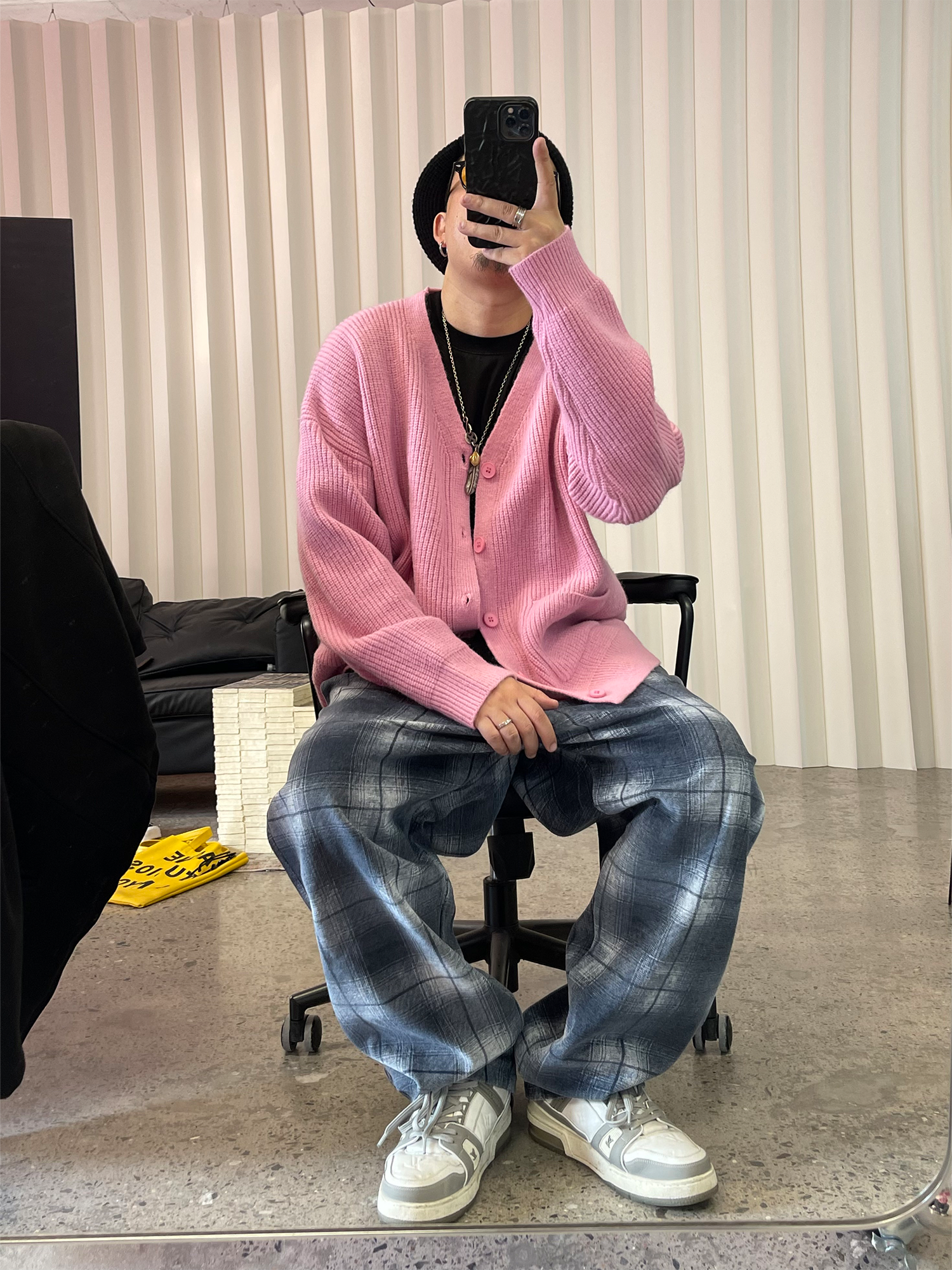 ME DA IGUAL Washed Plaid Tappered Pants Gray