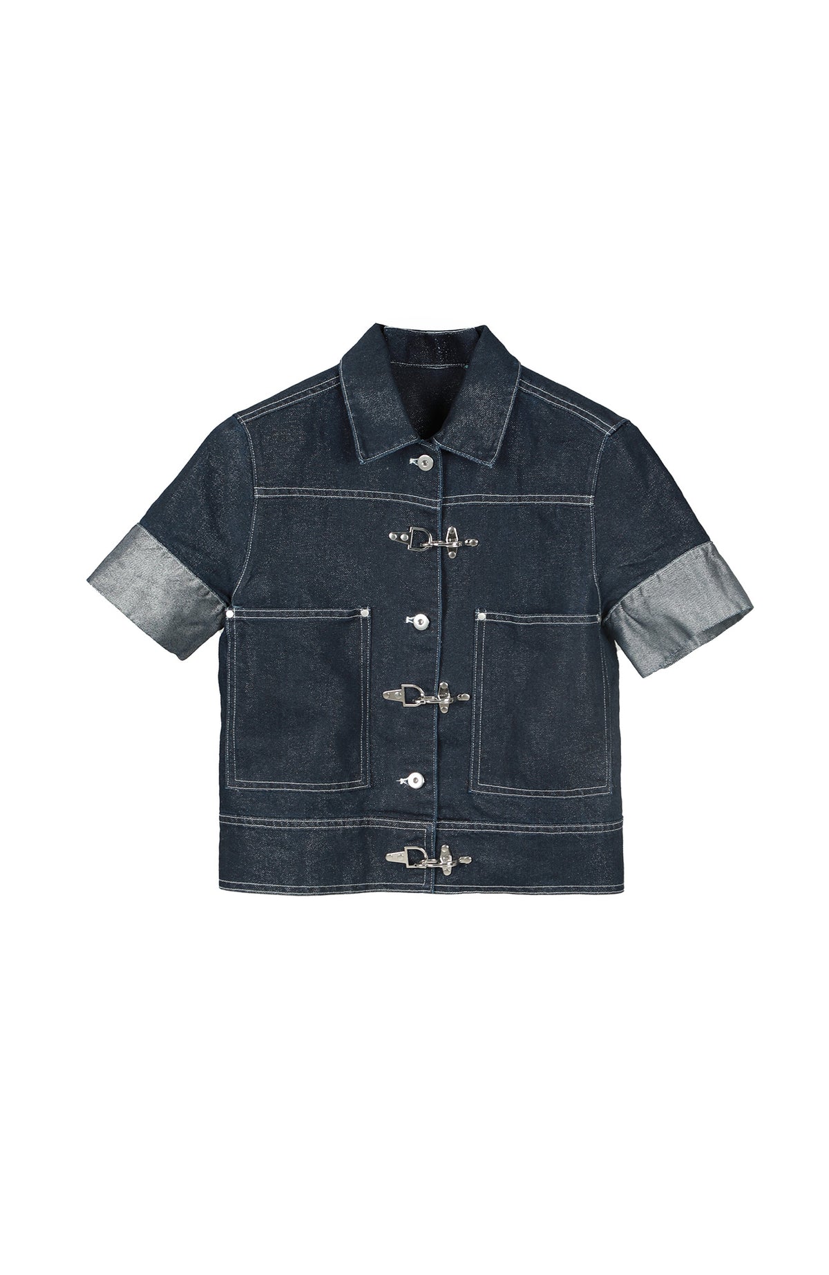 SEXXDEVIL Silver Thread Stand-Collar Raw Denim Jacket
