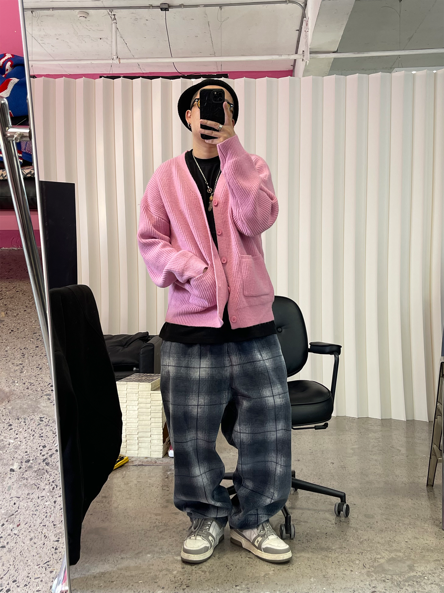 ME DA IGUAL Washed Plaid Tappered Pants Gray