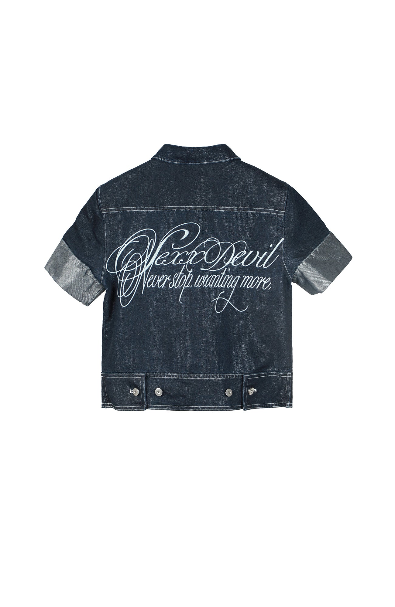 SEXXDEVIL Silver Thread Stand-Collar Raw Denim Jacket