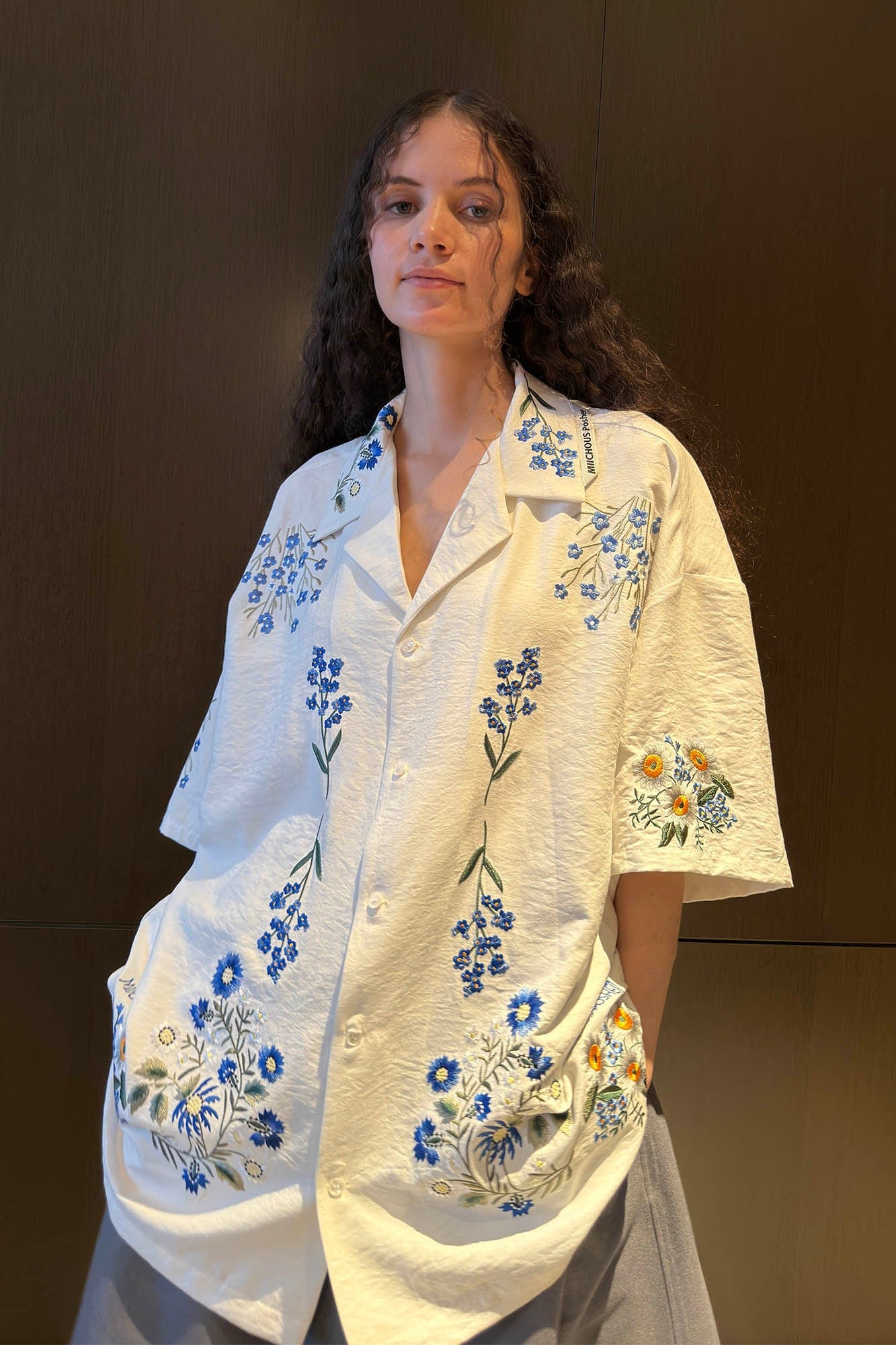 MIICHOUS Floral Embroidered Cuban Half Shirt