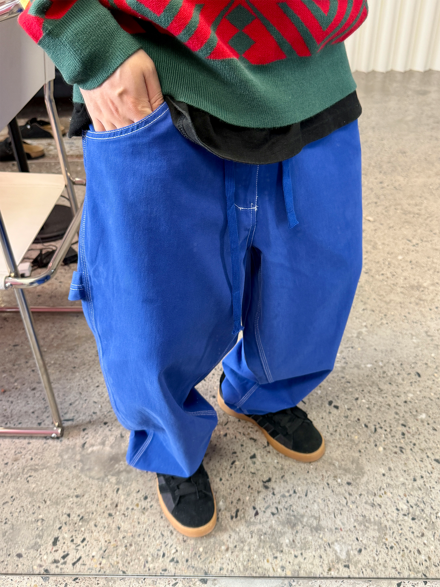 ME DA IGUAL Washed Contrast-Stitch Wide-Leg Pants
