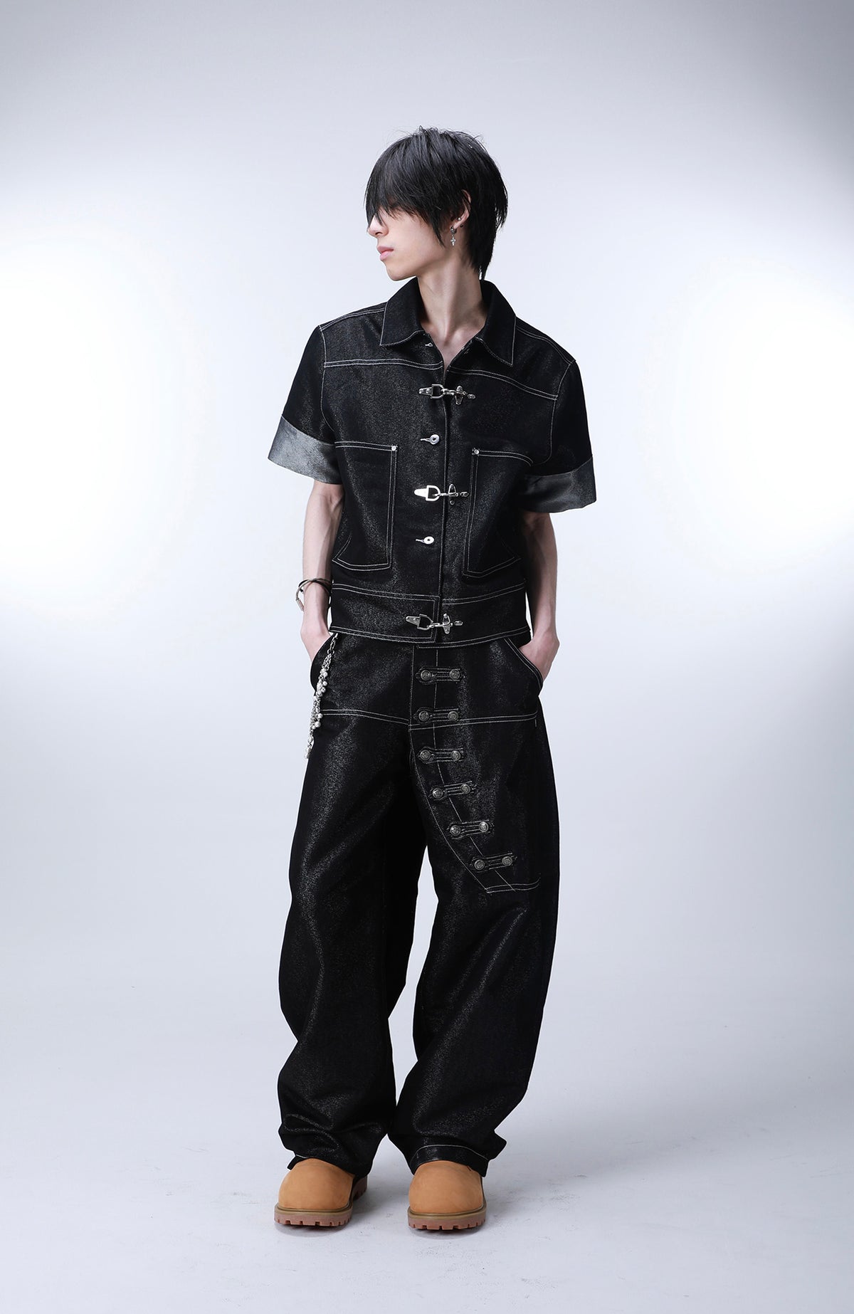 SEXXDEVIL Silver Thread Stand-Collar Raw Denim Jacket