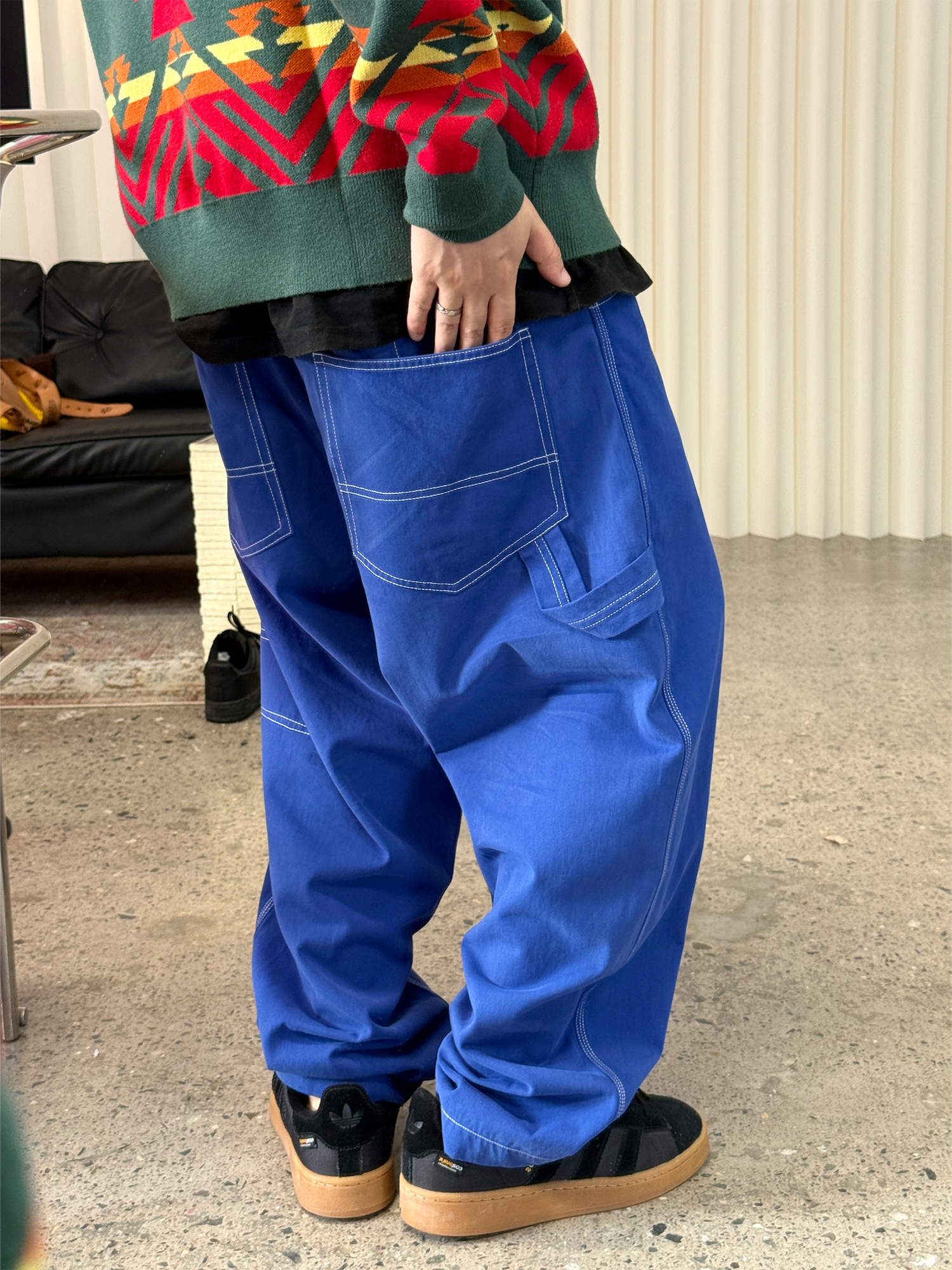 ME DA IGUAL Washed Contrast-Stitch Wide-Leg Pants