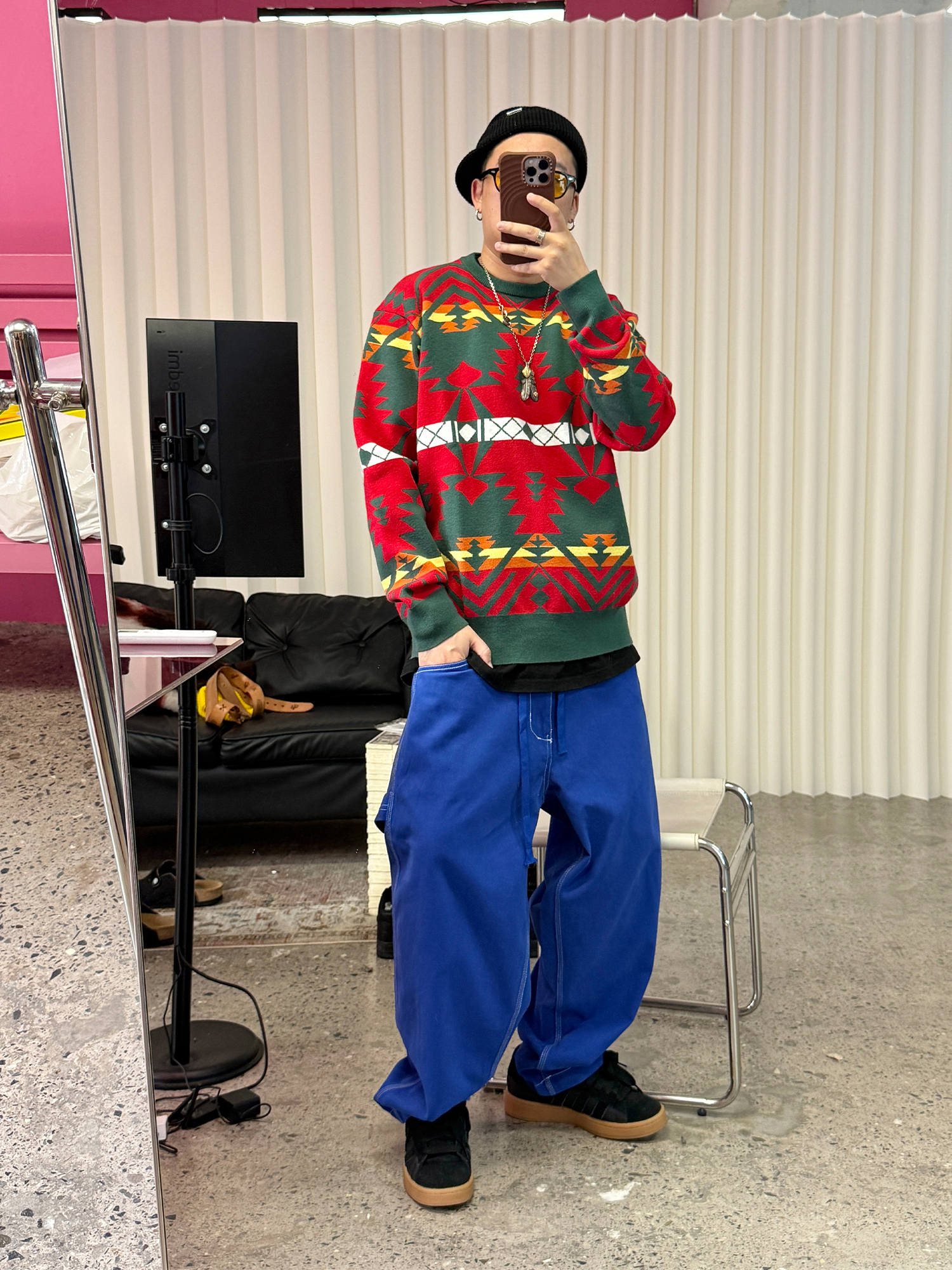 ME DA IGUAL Washed Contrast-Stitch Wide-Leg Pants