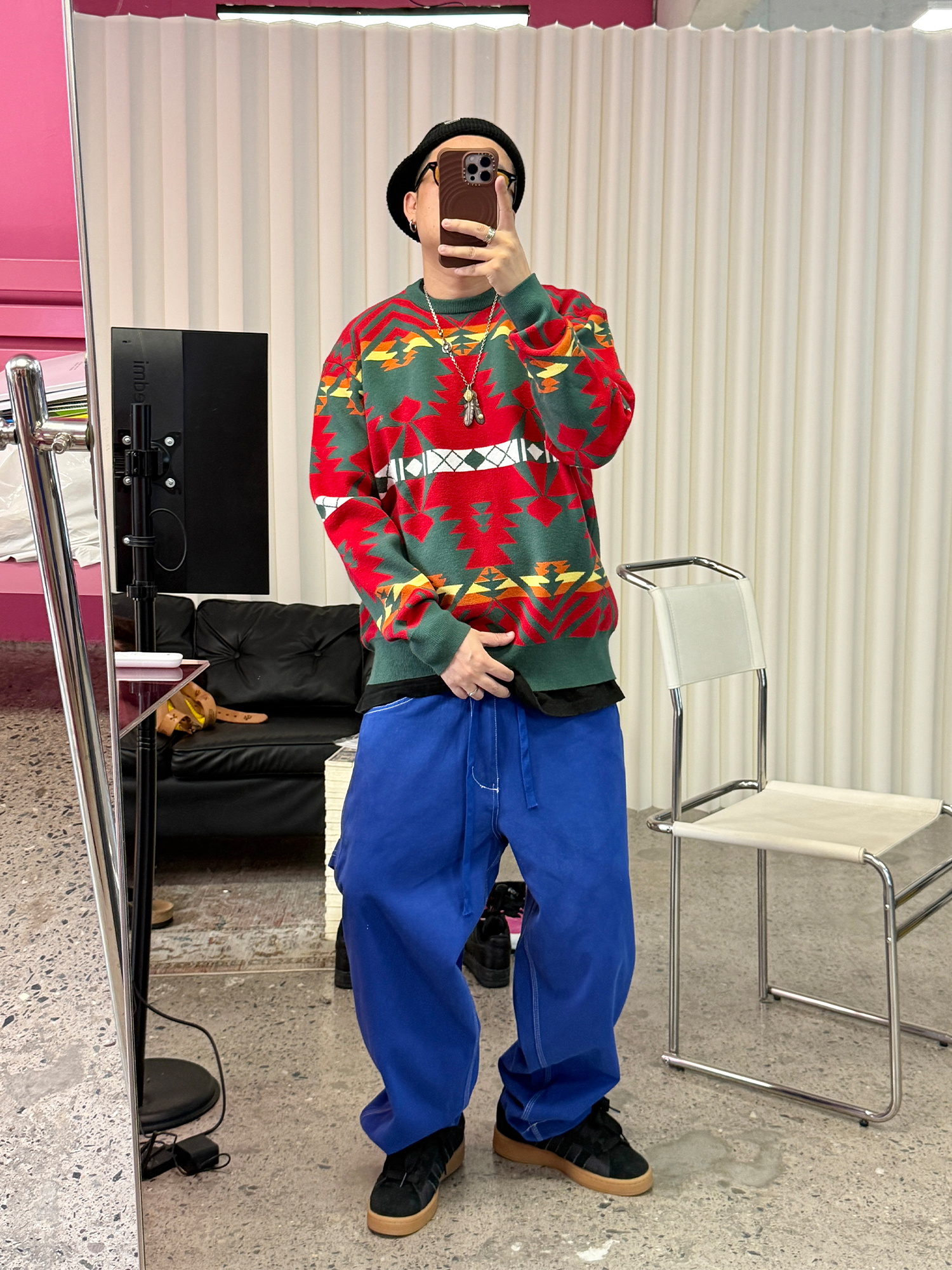 ME DA IGUAL Washed Contrast-Stitch Wide-Leg Pants