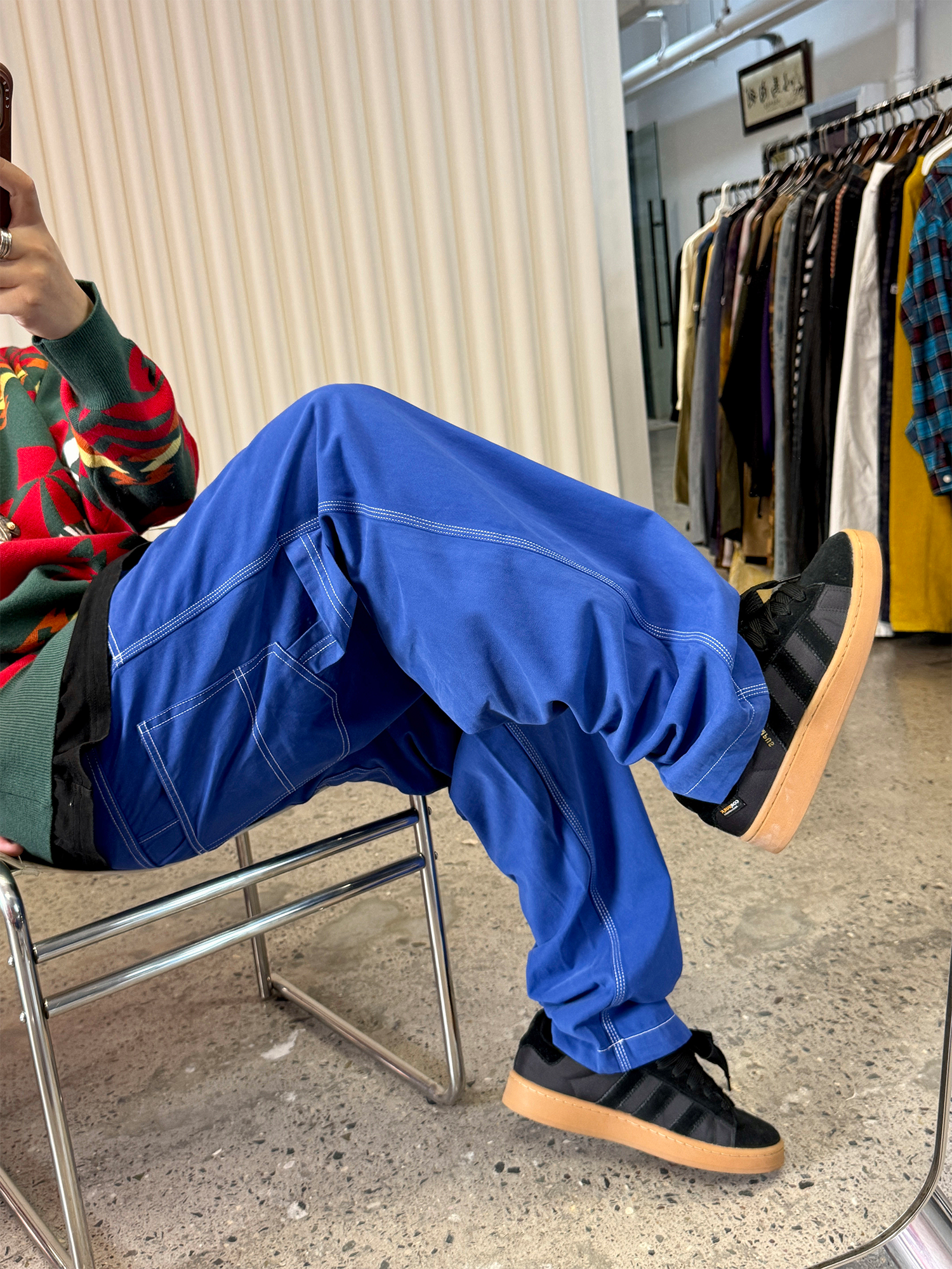 ME DA IGUAL Washed Contrast-Stitch Wide-Leg Pants