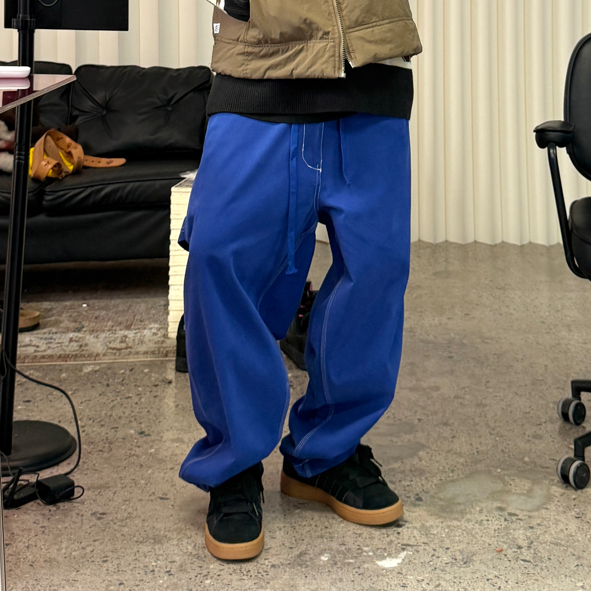 ME DA IGUAL Washed Contrast-Stitch Wide-Leg Pants