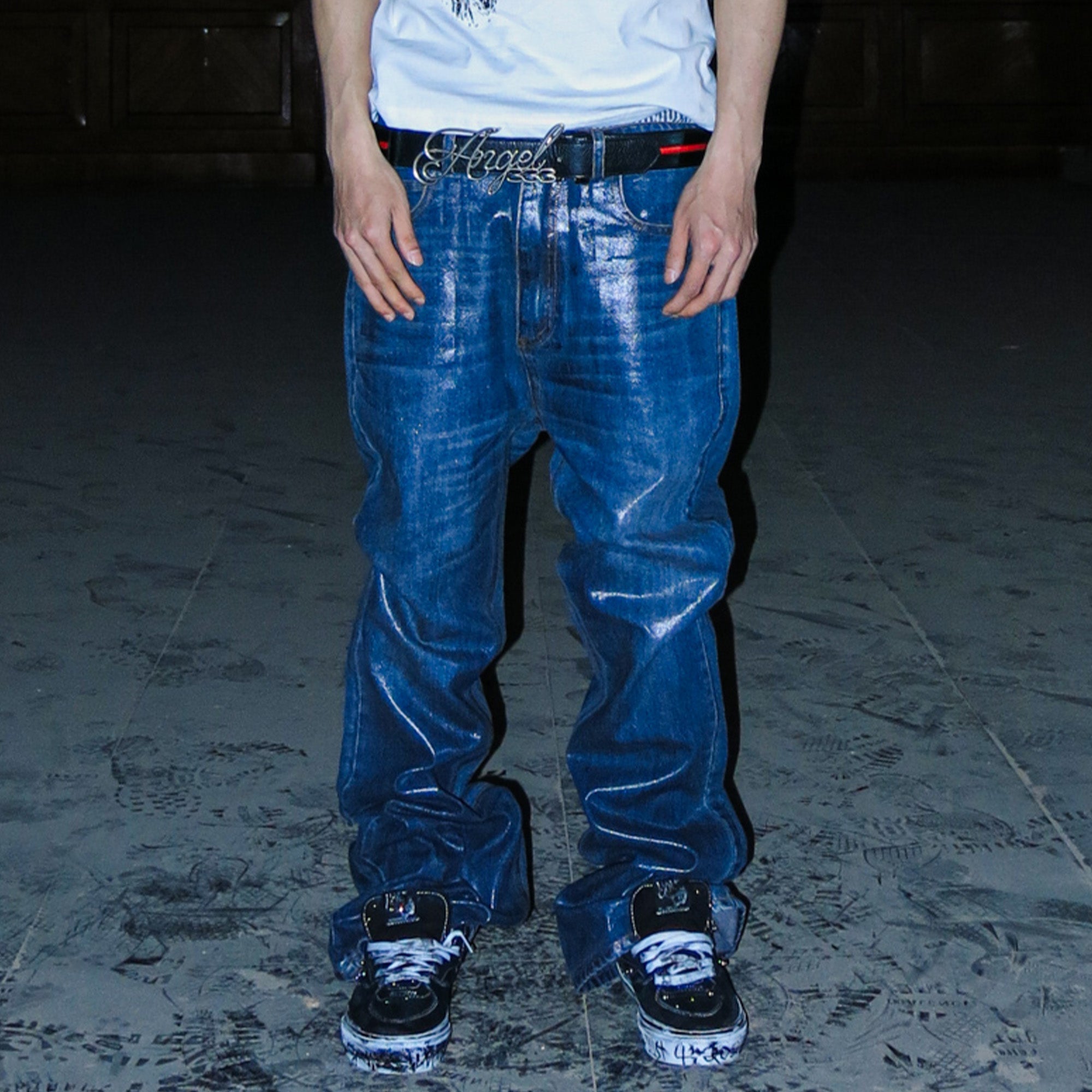 PCCVISION Resin-Coated Flared Jeans