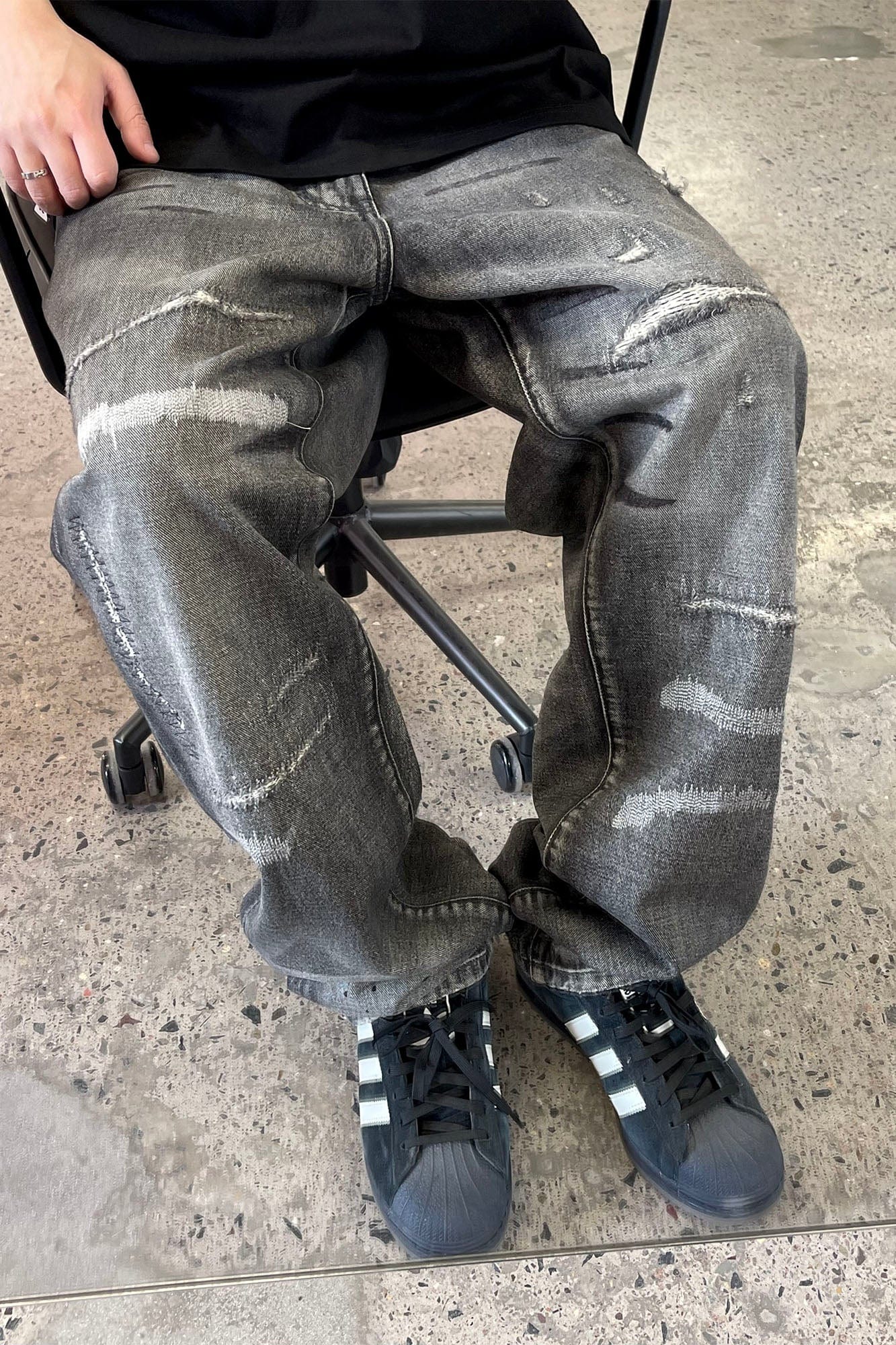 ME DA IGUAL Washed Slashed Patch Distressed Jeans, premium urban and streetwear designers apparel on PROJECTISR.com, ME DA IGUAL
