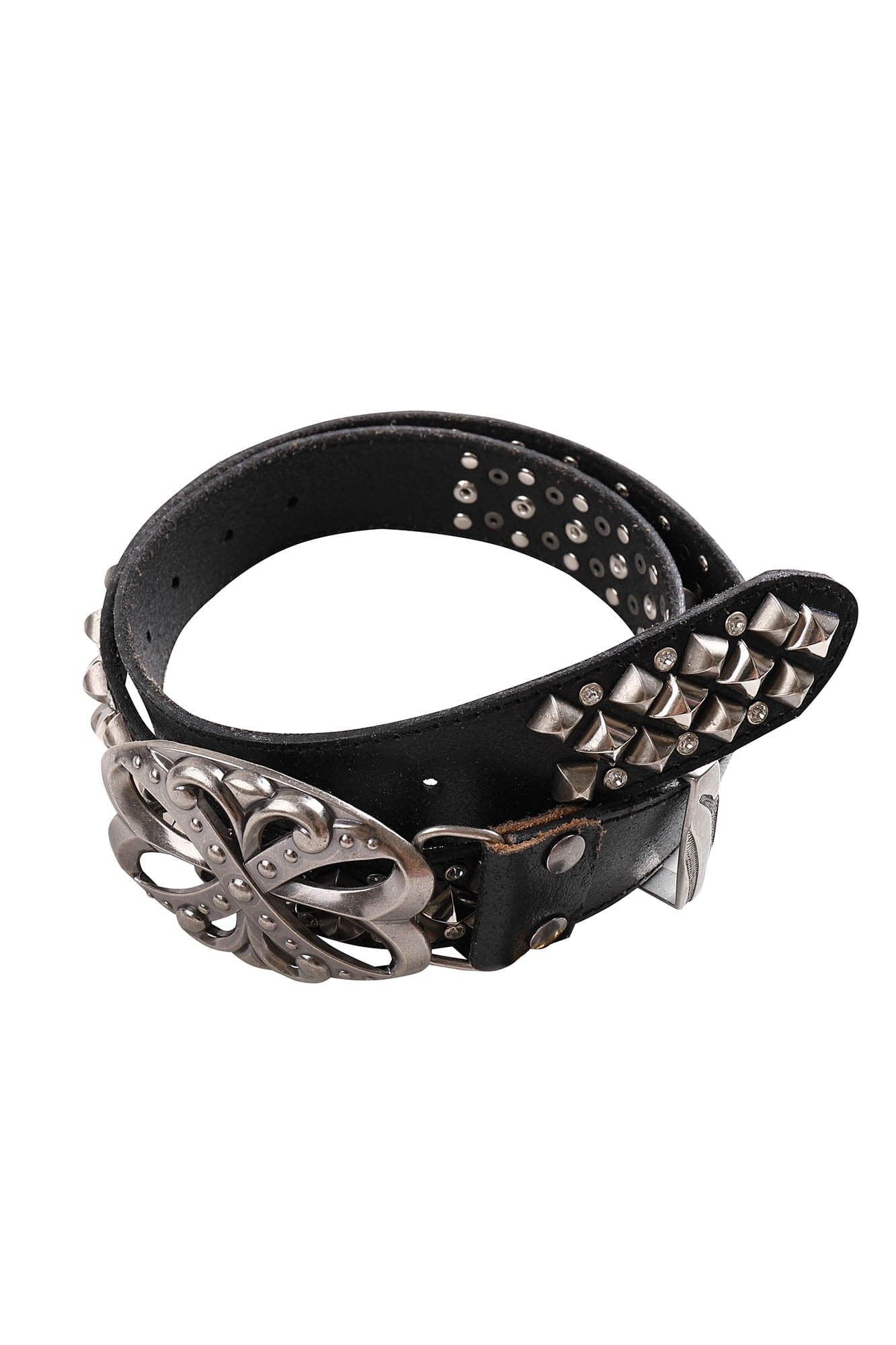 DND4DES Studded Rhinestone Carved Buckle Leather Belt