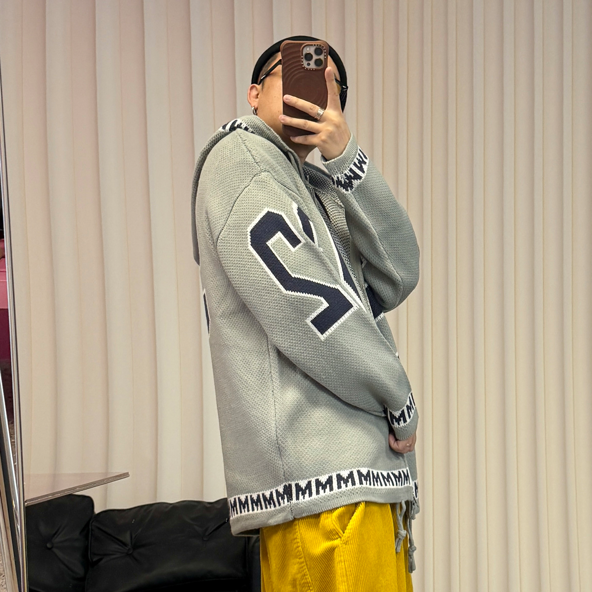 ME DA IGUAL Number-Jacquard Knit Zip Hoodie