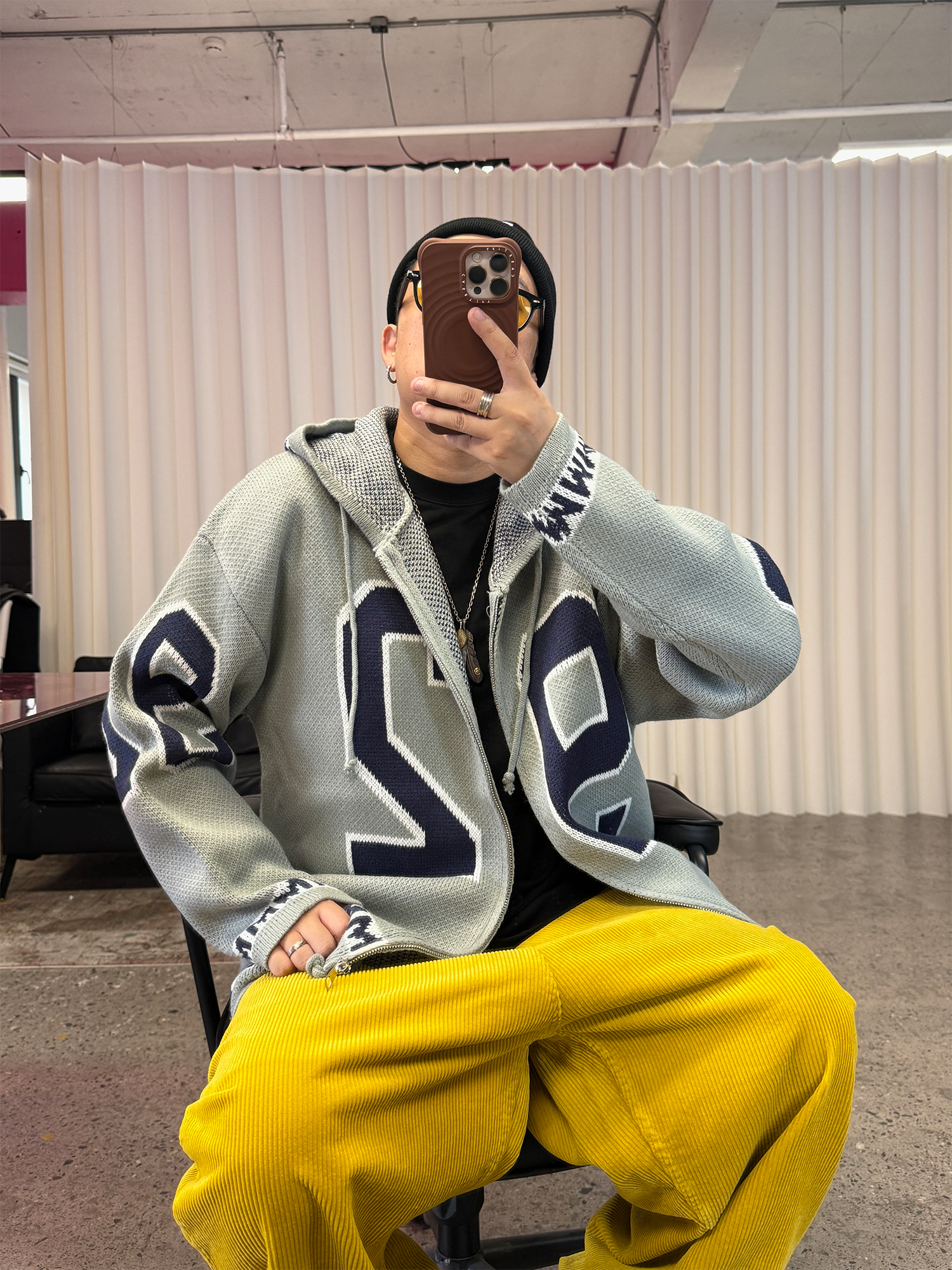 ME DA IGUAL Number-Jacquard Knit Zip Hoodie