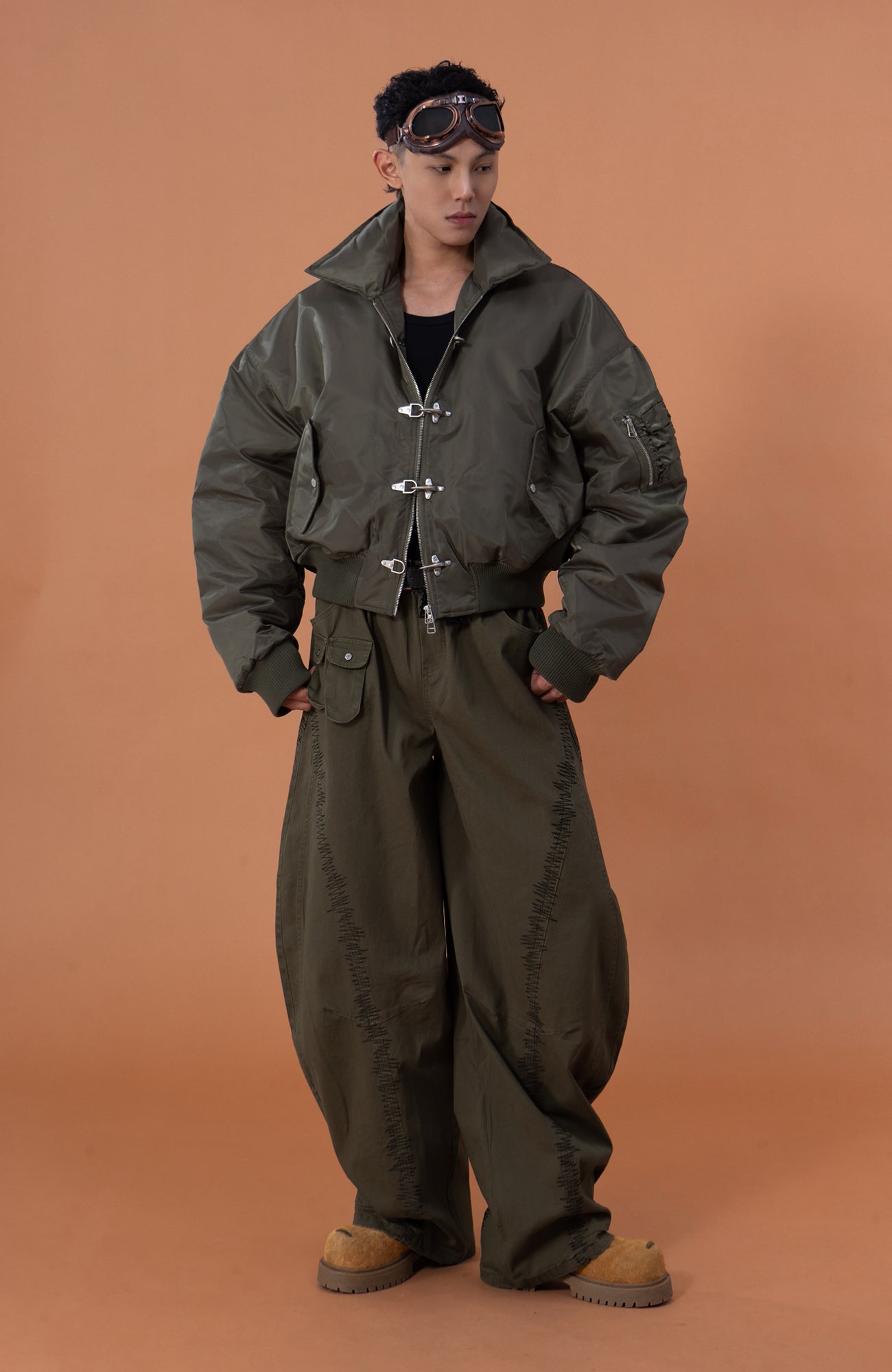 CLP Retro Hook-Clasp Cropped Utility Bomber