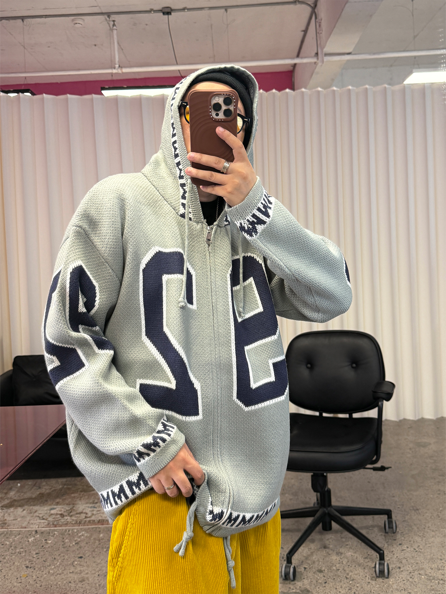 ME DA IGUAL Number-Jacquard Knit Zip Hoodie