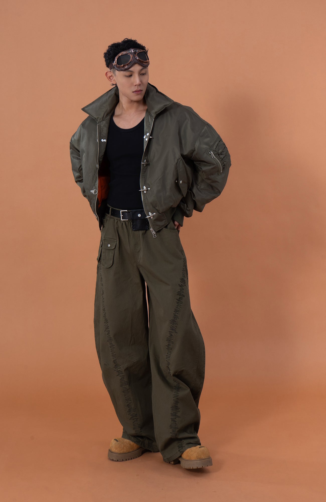 CLP Retro Hook-Clasp Cropped Utility Bomber