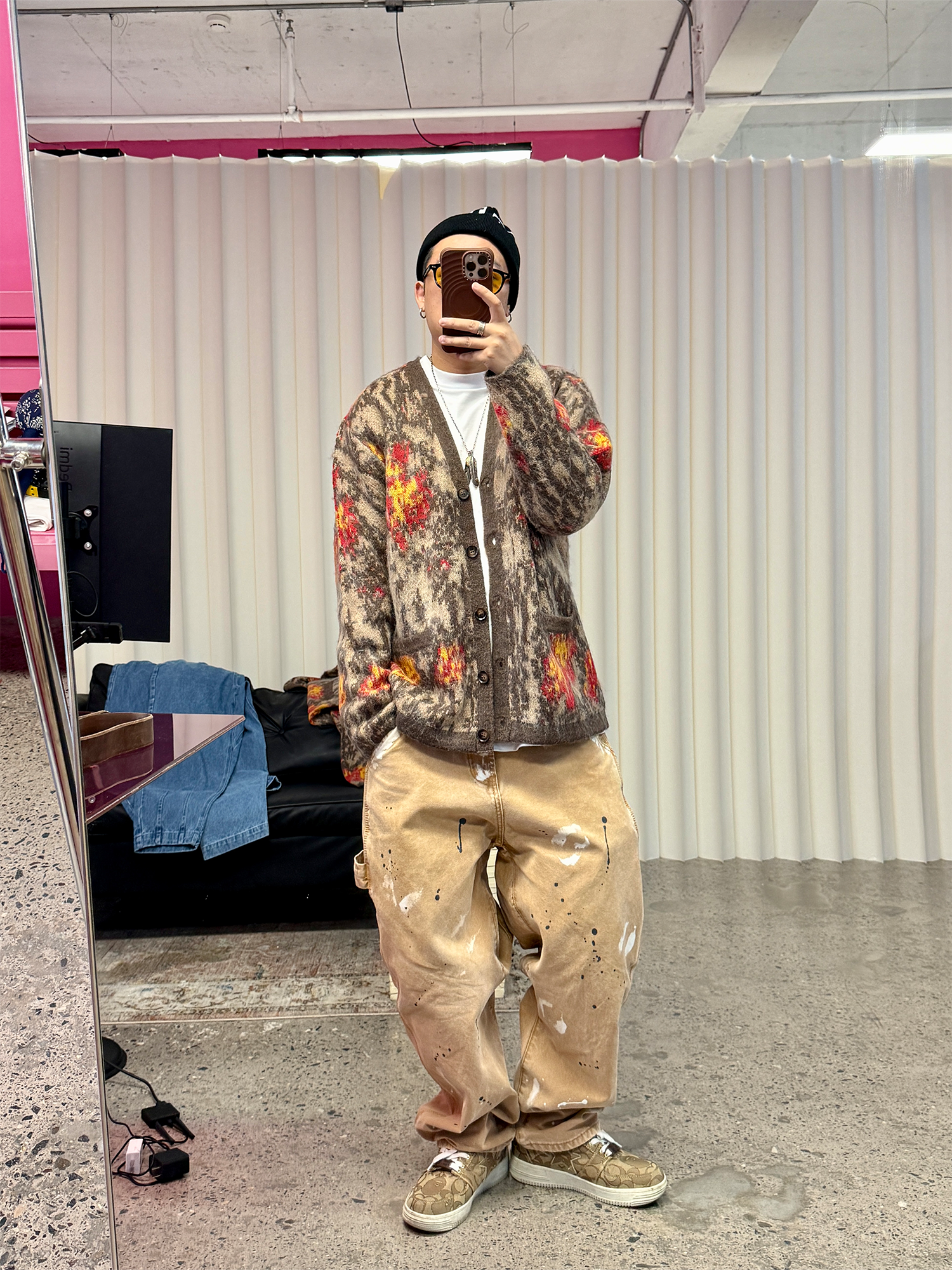 ME DA IGUAL Fuzzy Jacquard Floral Cardigan