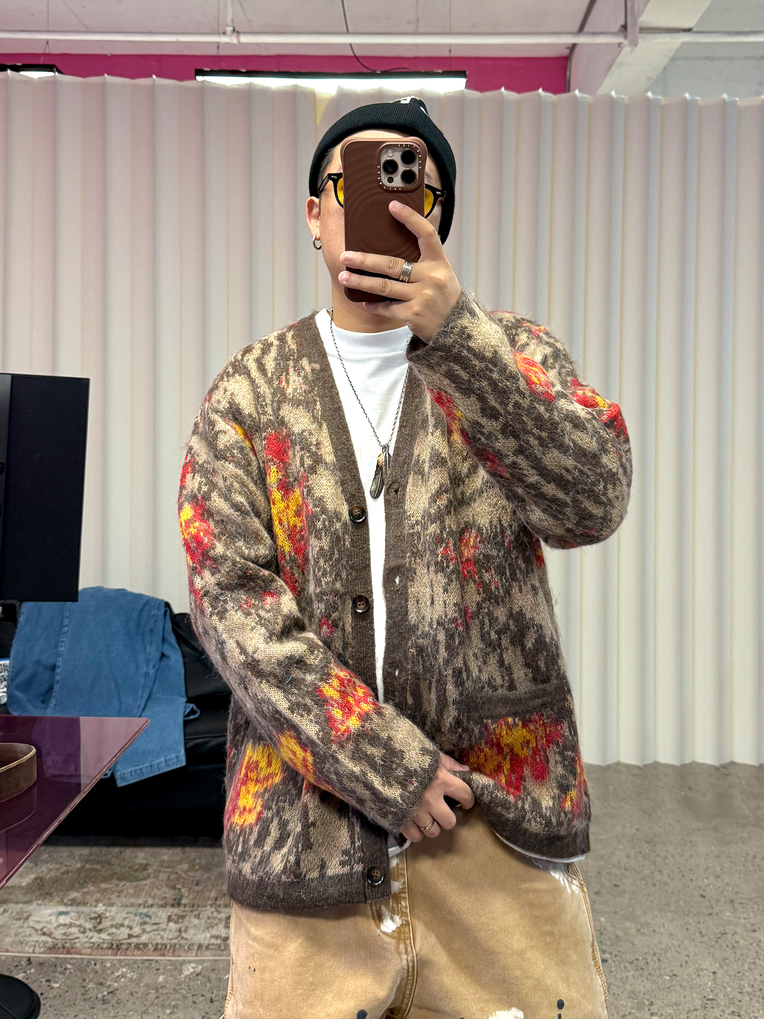 ME DA IGUAL Fuzzy Jacquard Floral Cardigan