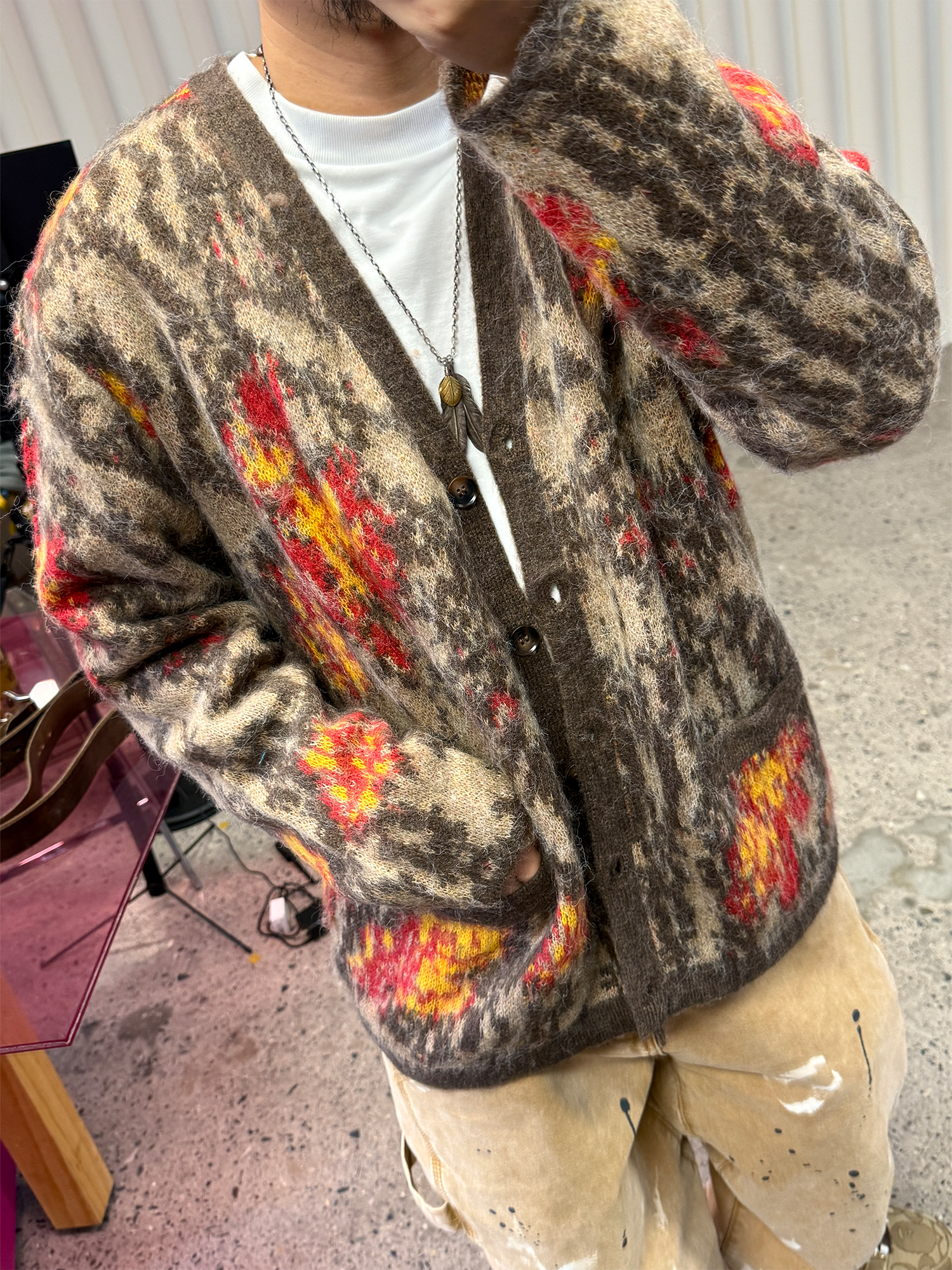 ME DA IGUAL Fuzzy Jacquard Floral Cardigan