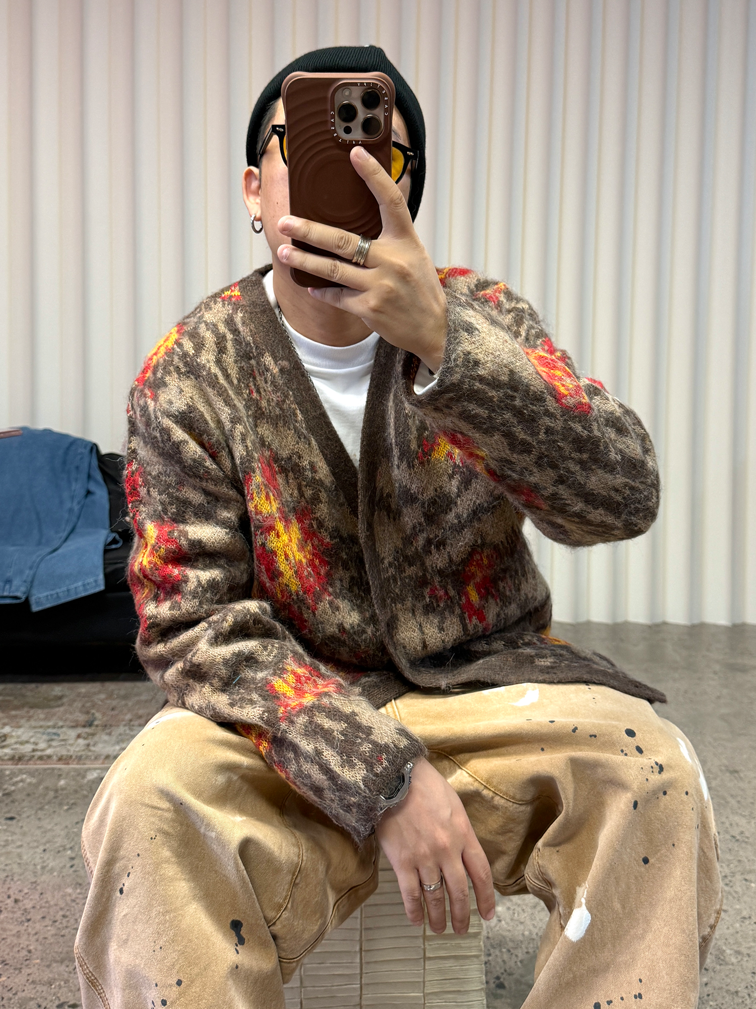 ME DA IGUAL Fuzzy Jacquard Floral Cardigan