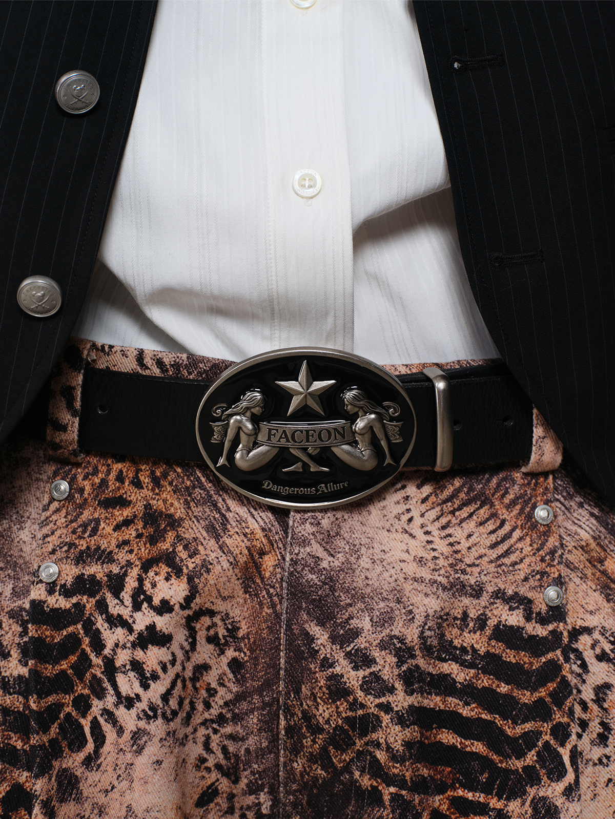 FACEONLAB Gemini Embossed Buckle Retro Faux Leather Belt