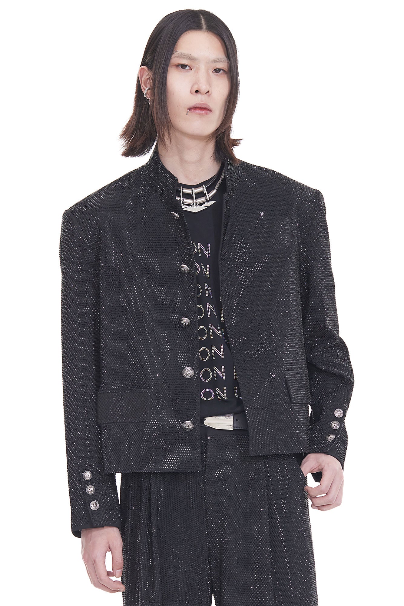FACEONLAB Diamond LOGO Back Mandarin Collar Jacket