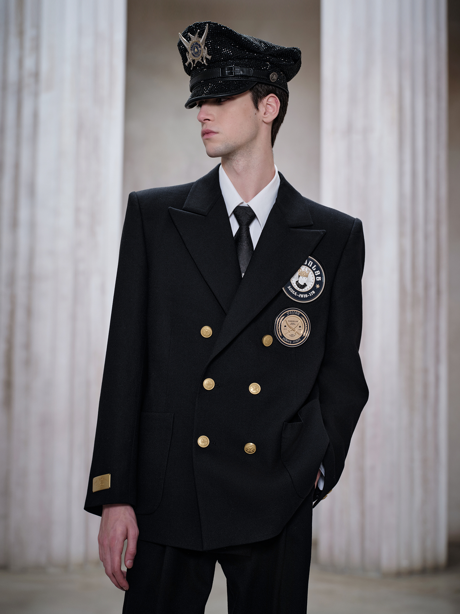 FACEONLAB Badge-Patch Double-Breasted Blazer
