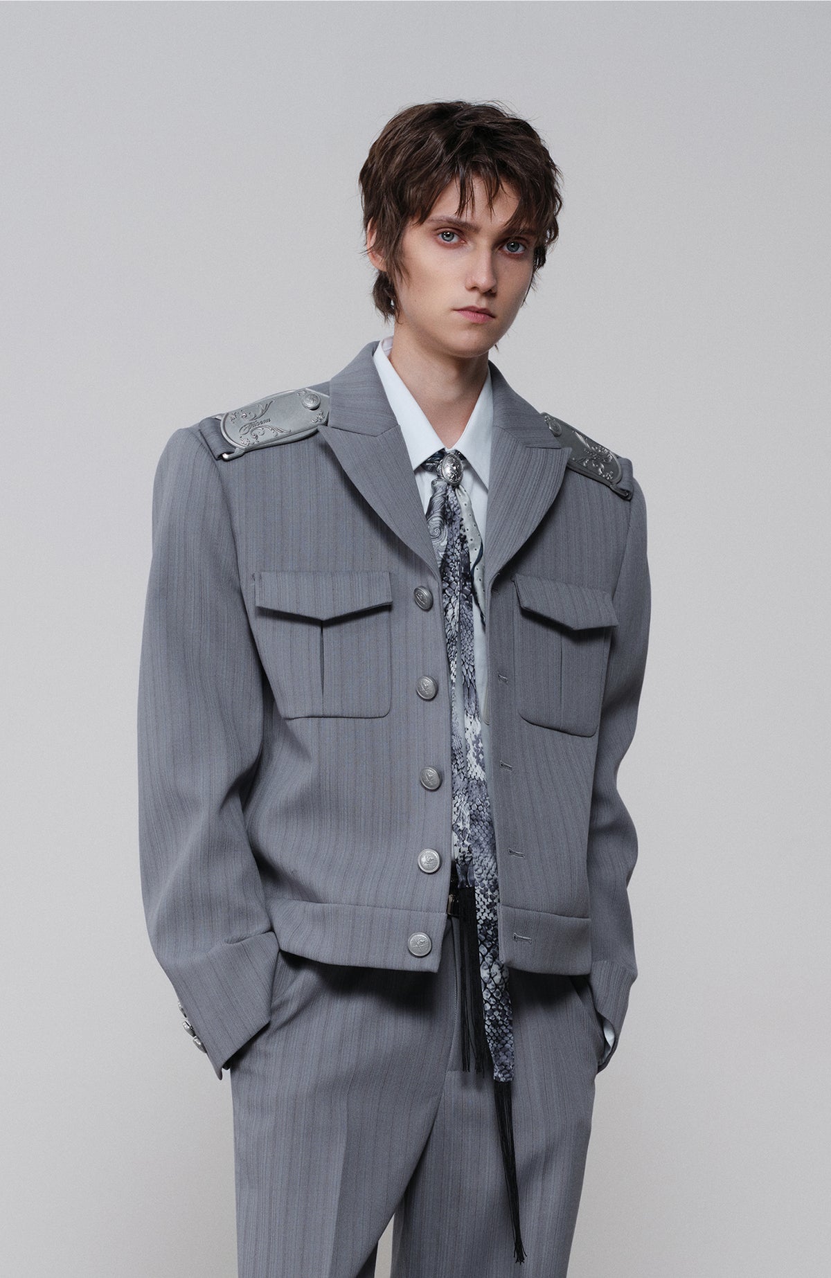 FACEONLAB Striped Epaulette Lapel Jacket