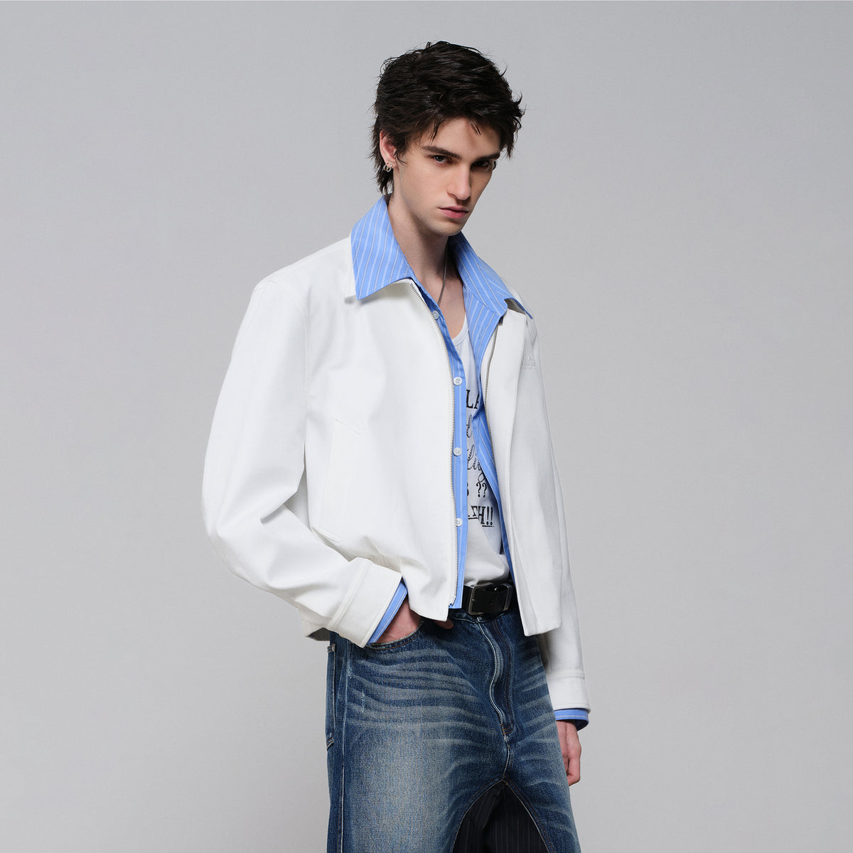 FACEONLAB Embroidered Spliced Shirt Jacket