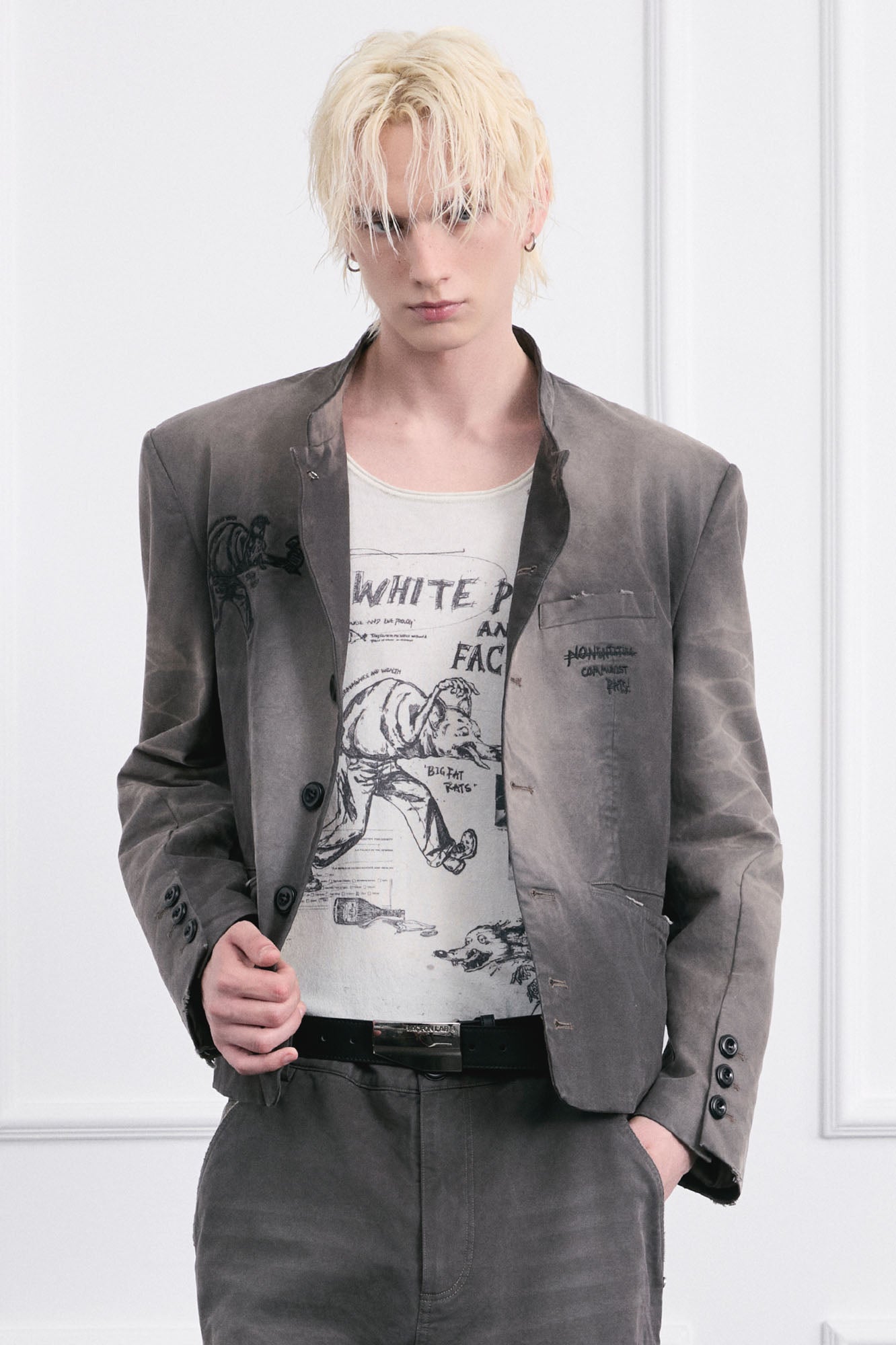 FACEONLAB Distressed Washed Embroidery Jacket