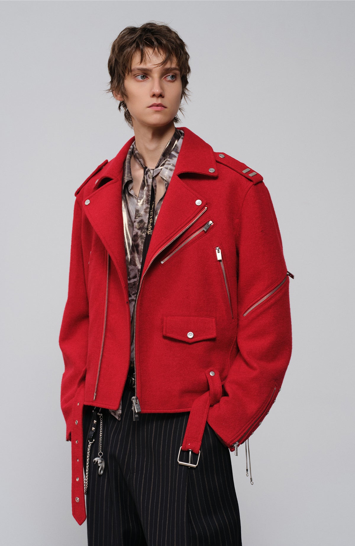 FACEONLAB Wool-Blend Badge Biker Jacket