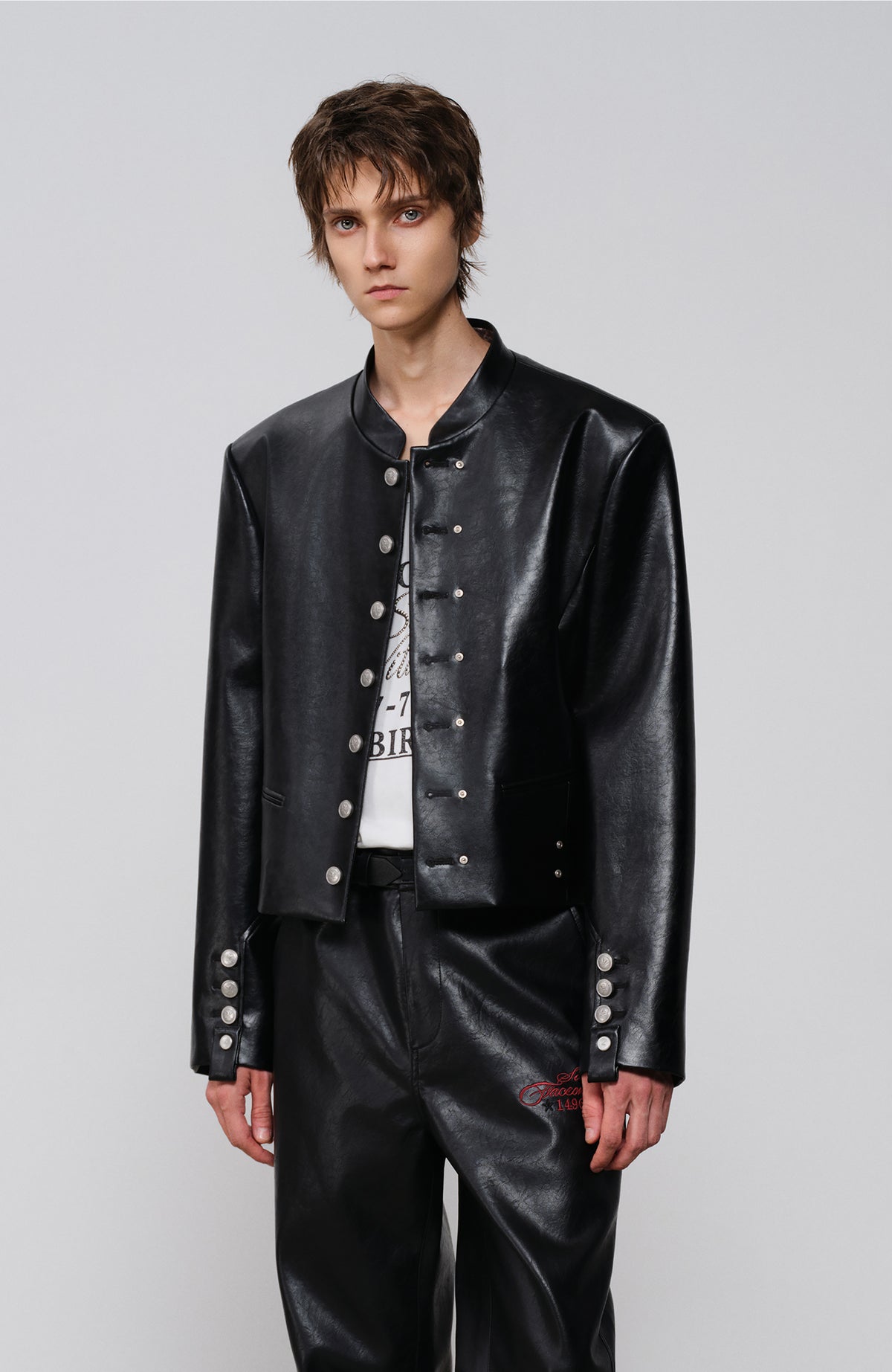 FACEONLAB Faux Leather Stand-Collar Biker Jacket