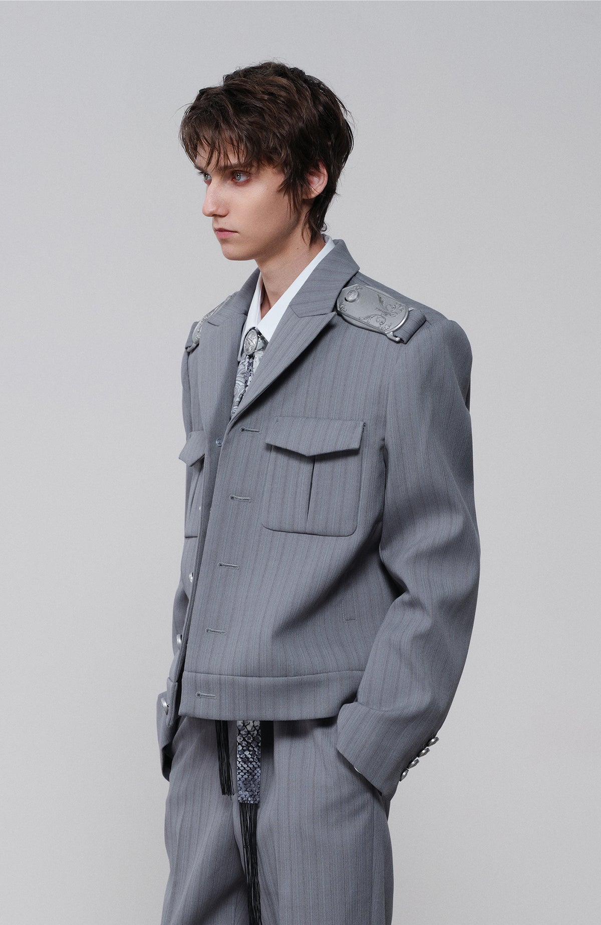 FACEONLAB Striped Epaulette Lapel Jacket