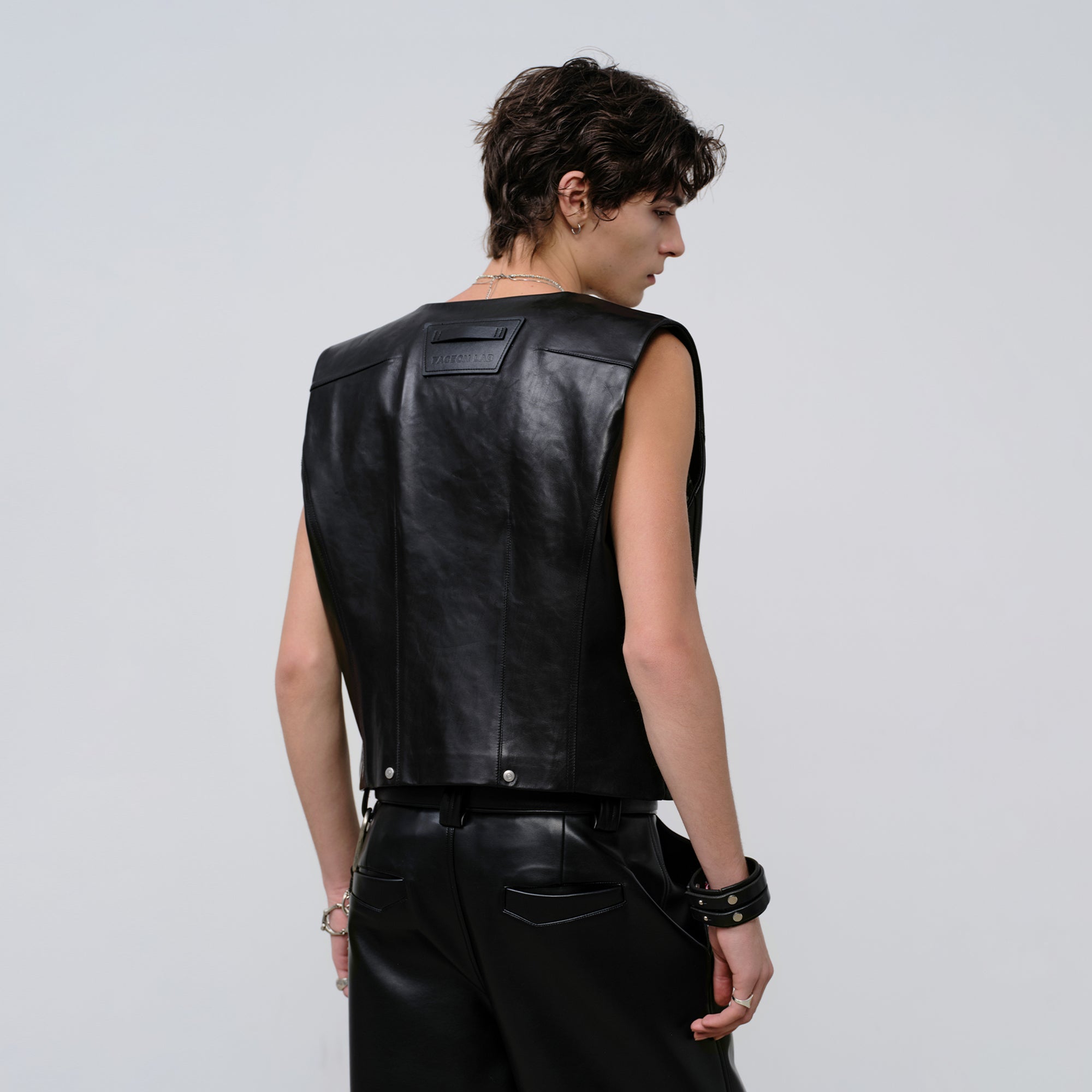 FACEONLAB Reversible Moto Leather Vest Black, premium urban and streetwear designers apparel on PROJECTISR.com, FACEONLAB