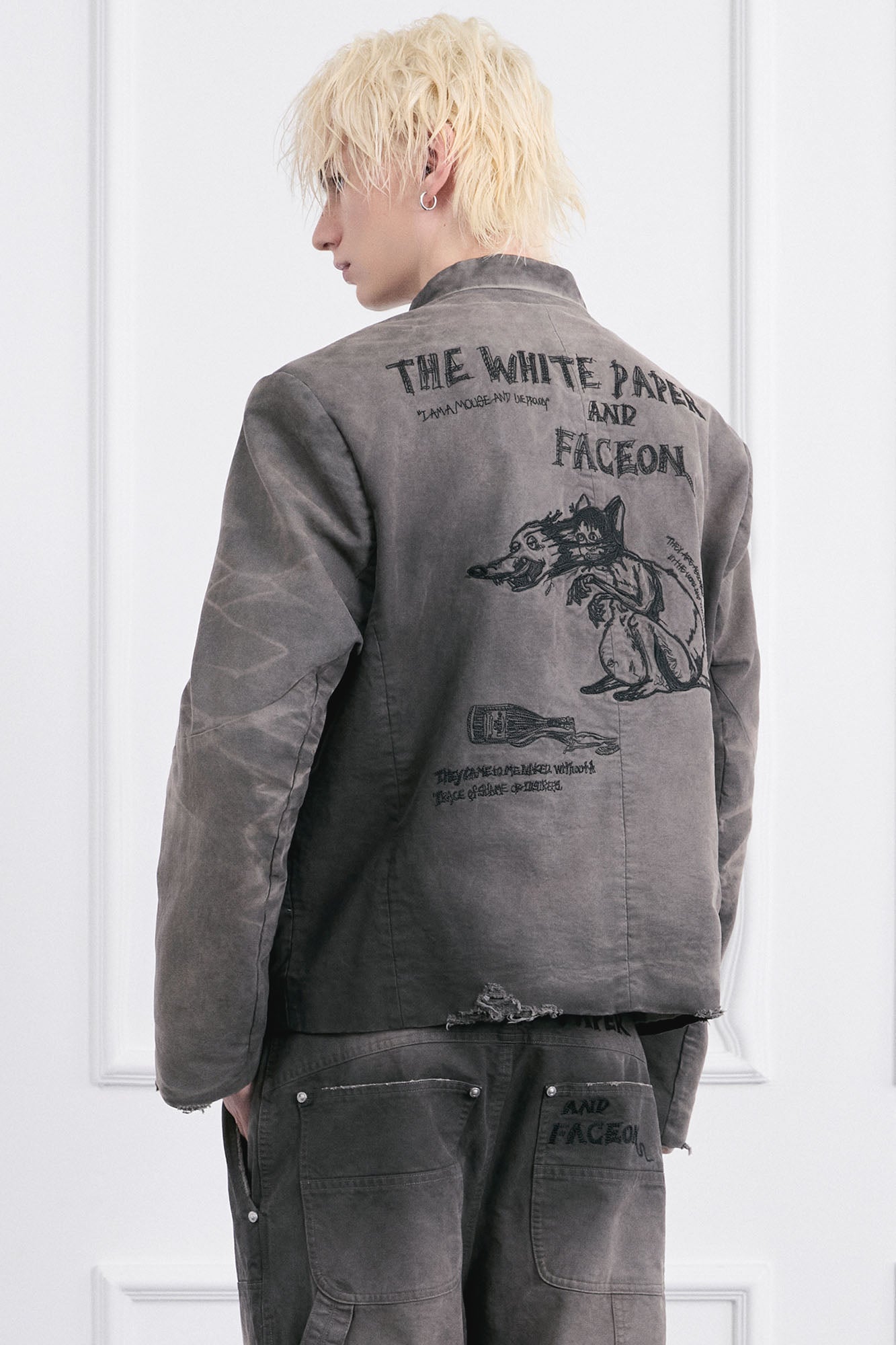 FACEONLAB Distressed Washed Embroidery Jacket