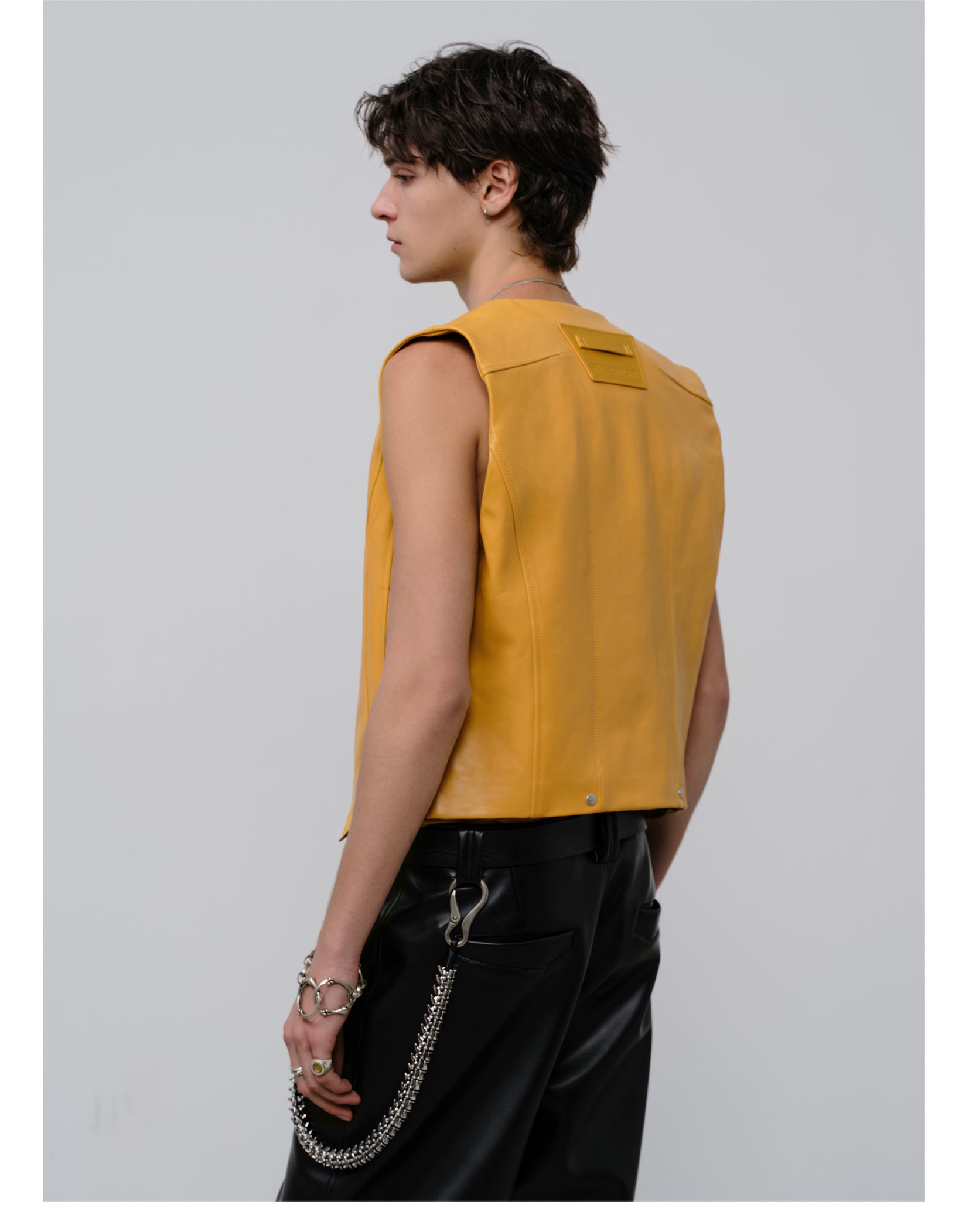 FACEONLAB Reversible Moto Leather Vest Orange, premium urban and streetwear designers apparel on PROJECTISR.com, FACEONLAB
